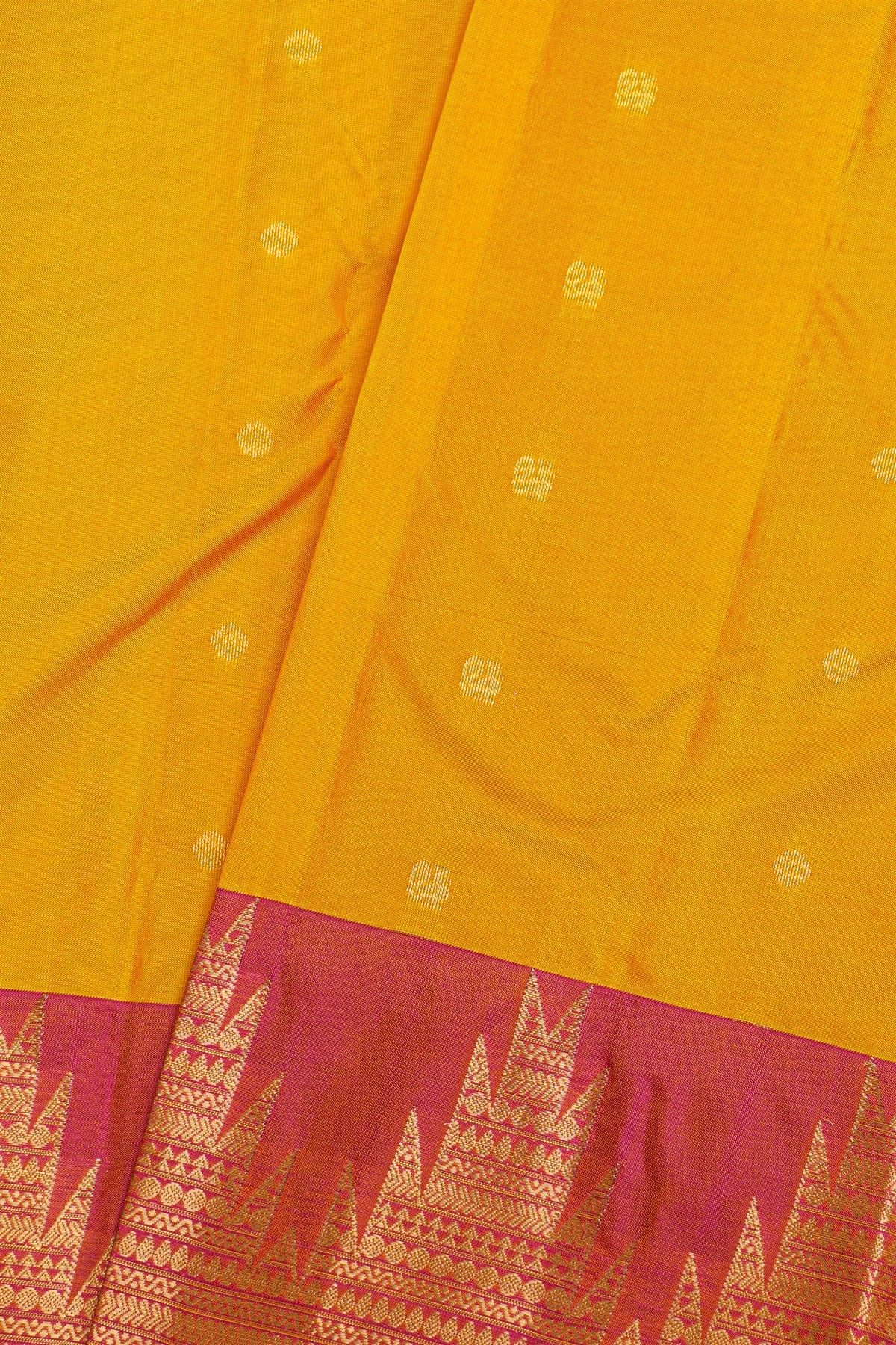 Kancheepuram Silk Yellow Saree With Florals In Traditional Border