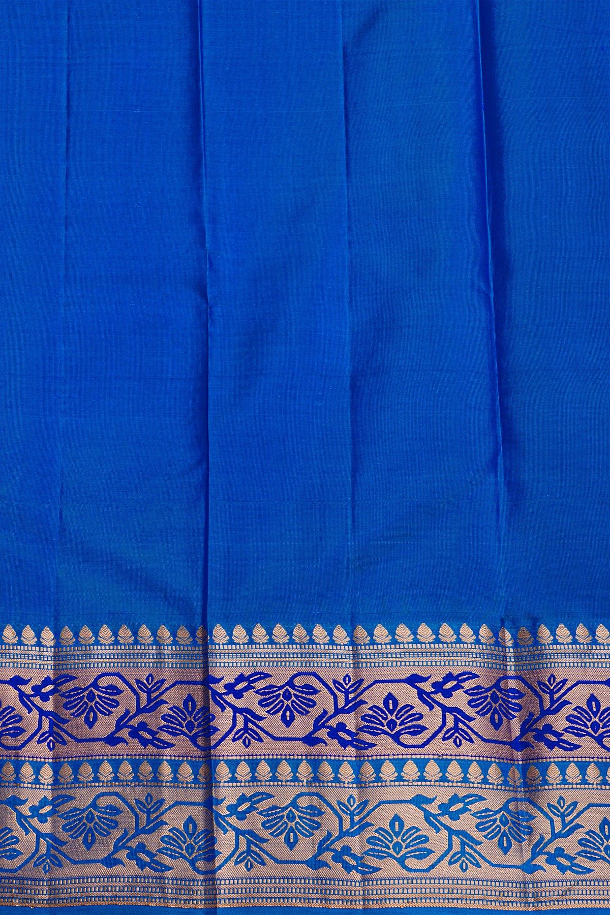 Kancheepuram Silk Navy Blue Saree With Florals And Leaves Jaal Border