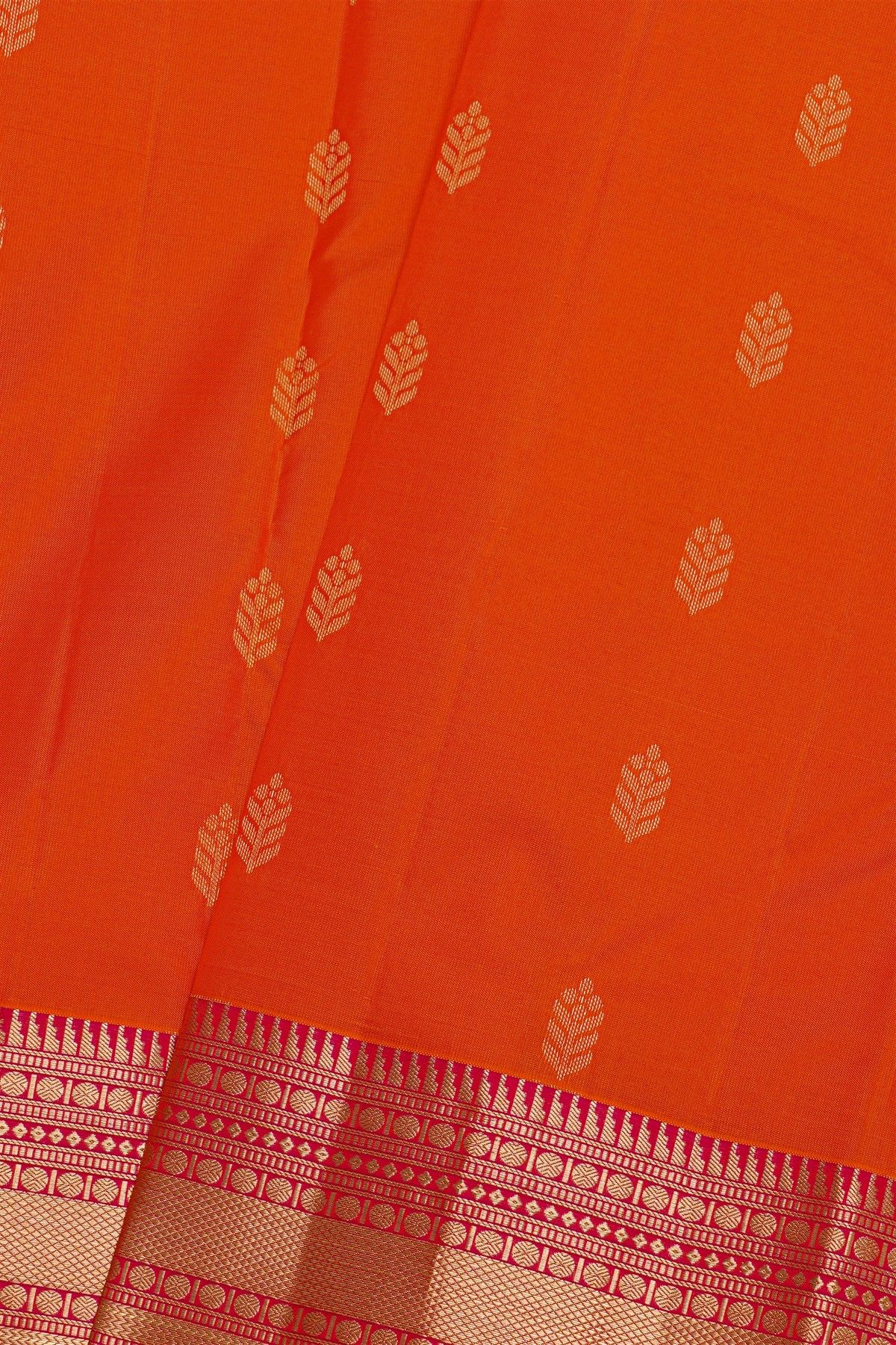 Kancheepuram Silk Peach Saree With Florals And Diamonds In Zari Border