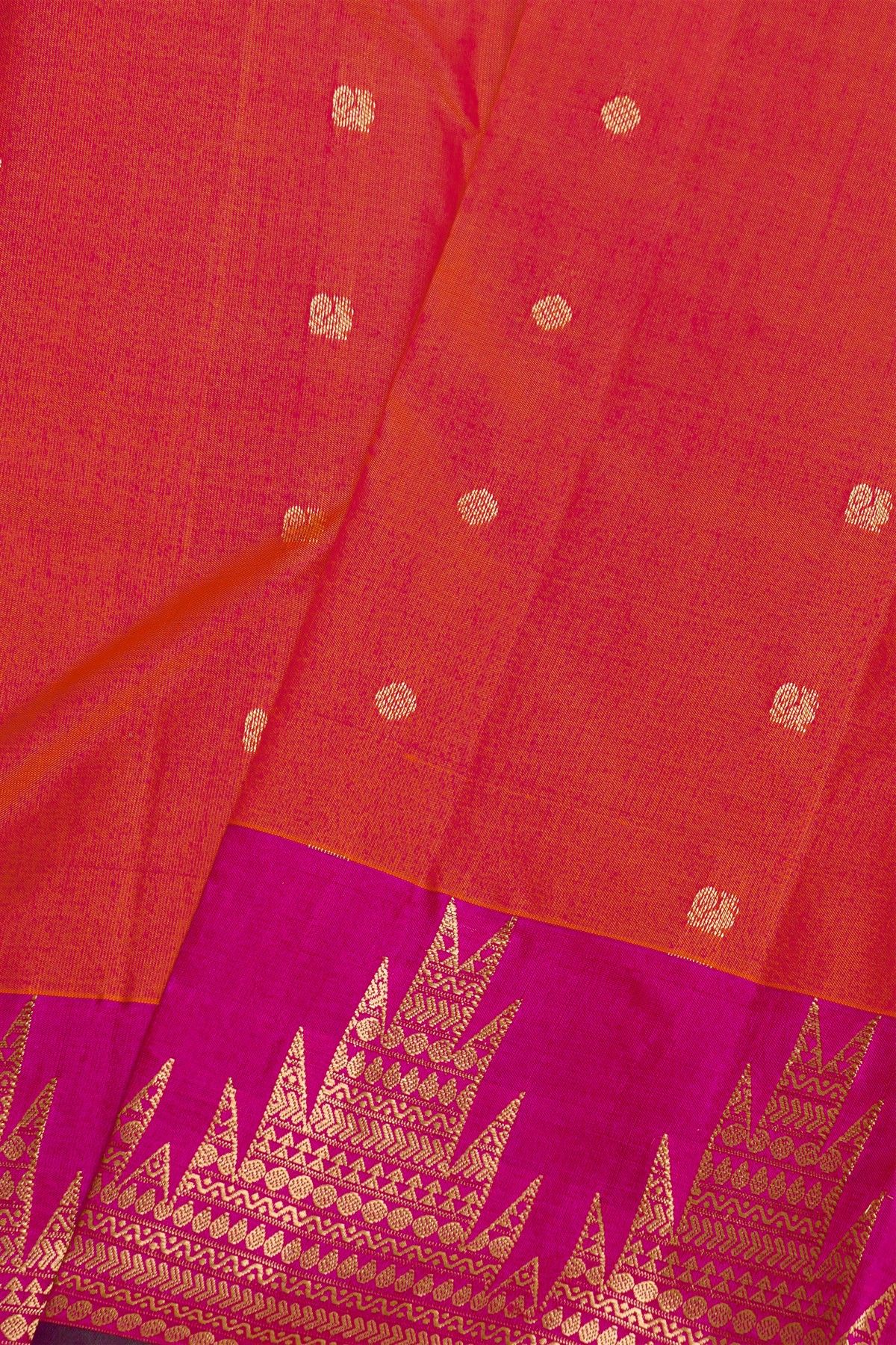 Kancheepuram Silk Peach Saree With Florals In Temples Border