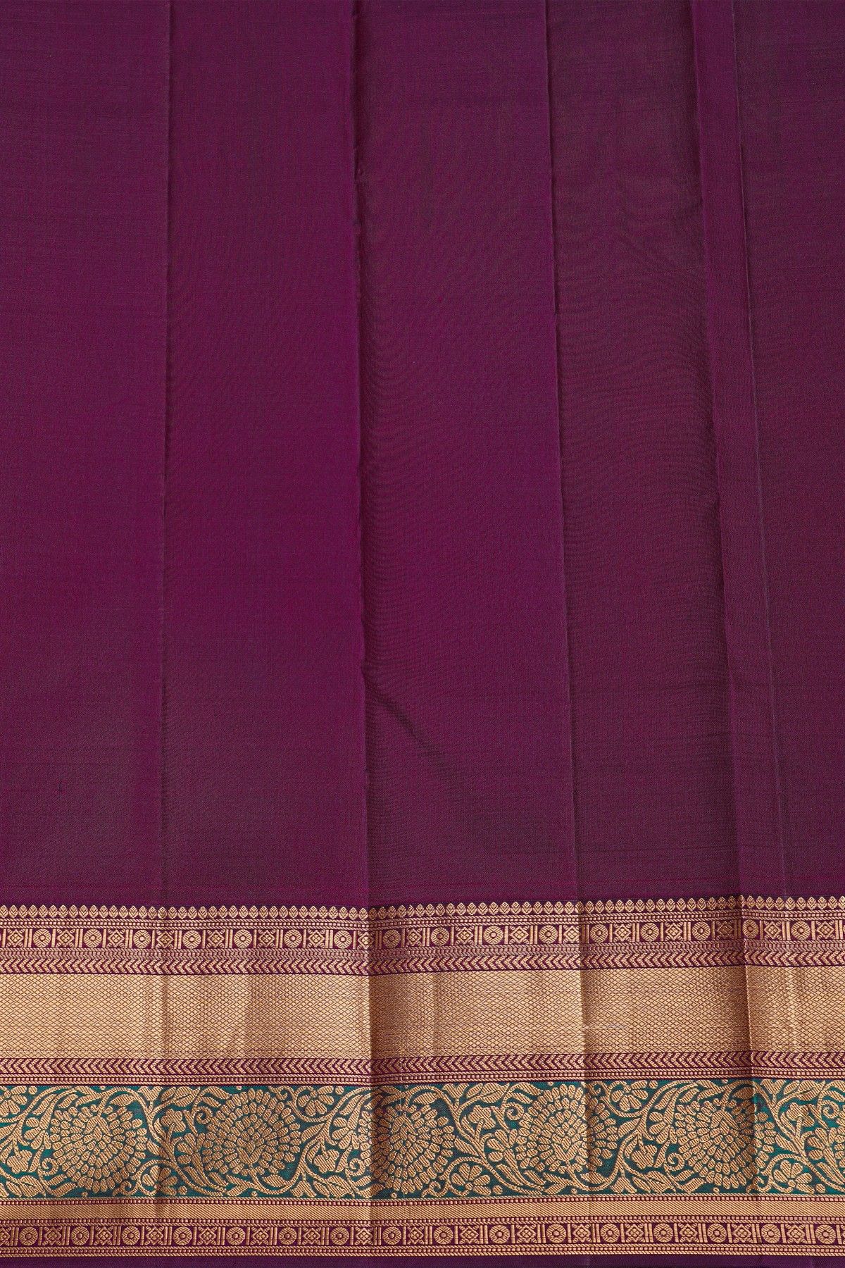 Kancheepuram Silk Rust Saree With Florals And Leaves With Cross Lines Border