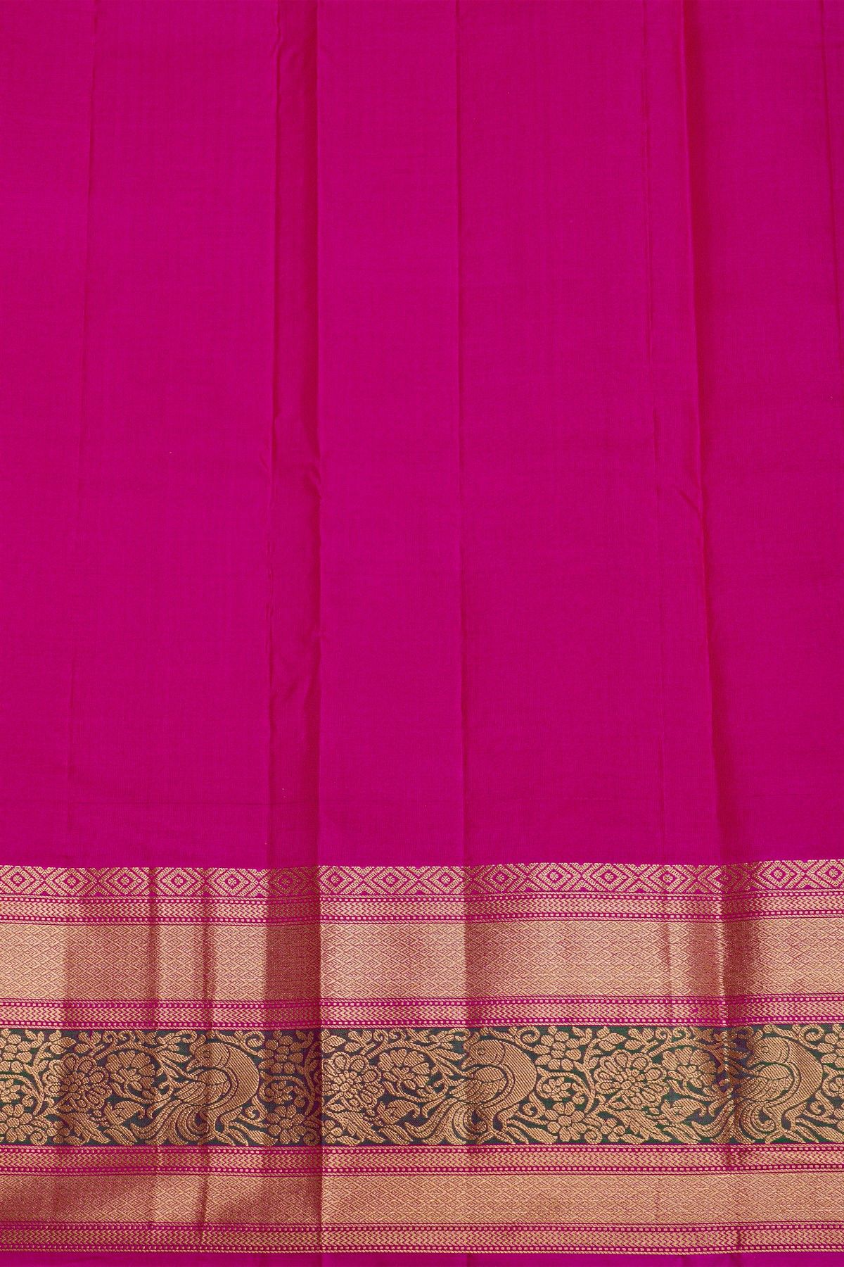 Kancheepuram Silk Peach Saree With Florals And Peacocks With Diamonds Border