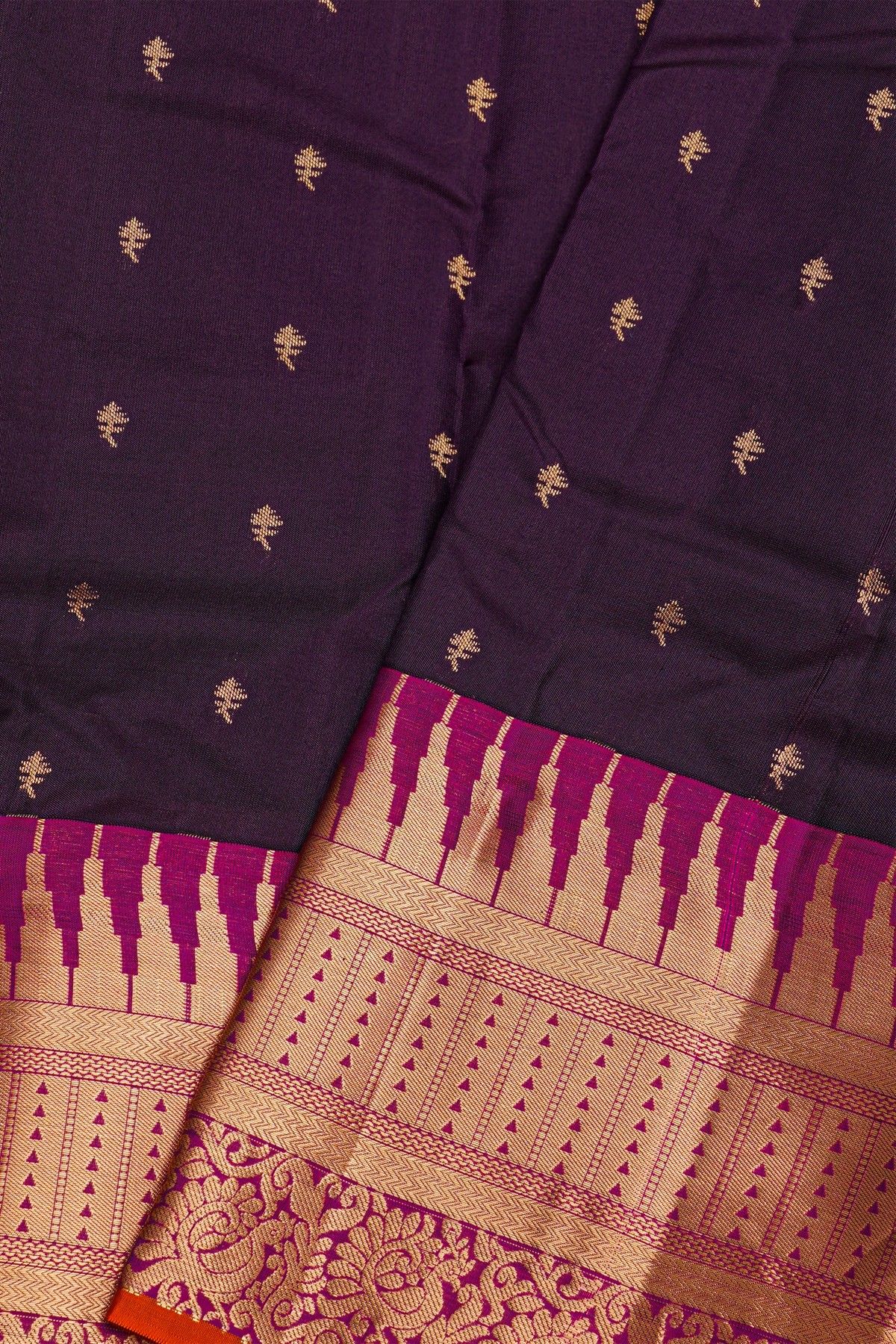Kancheepuram Silk Violet Saree With Temples Border