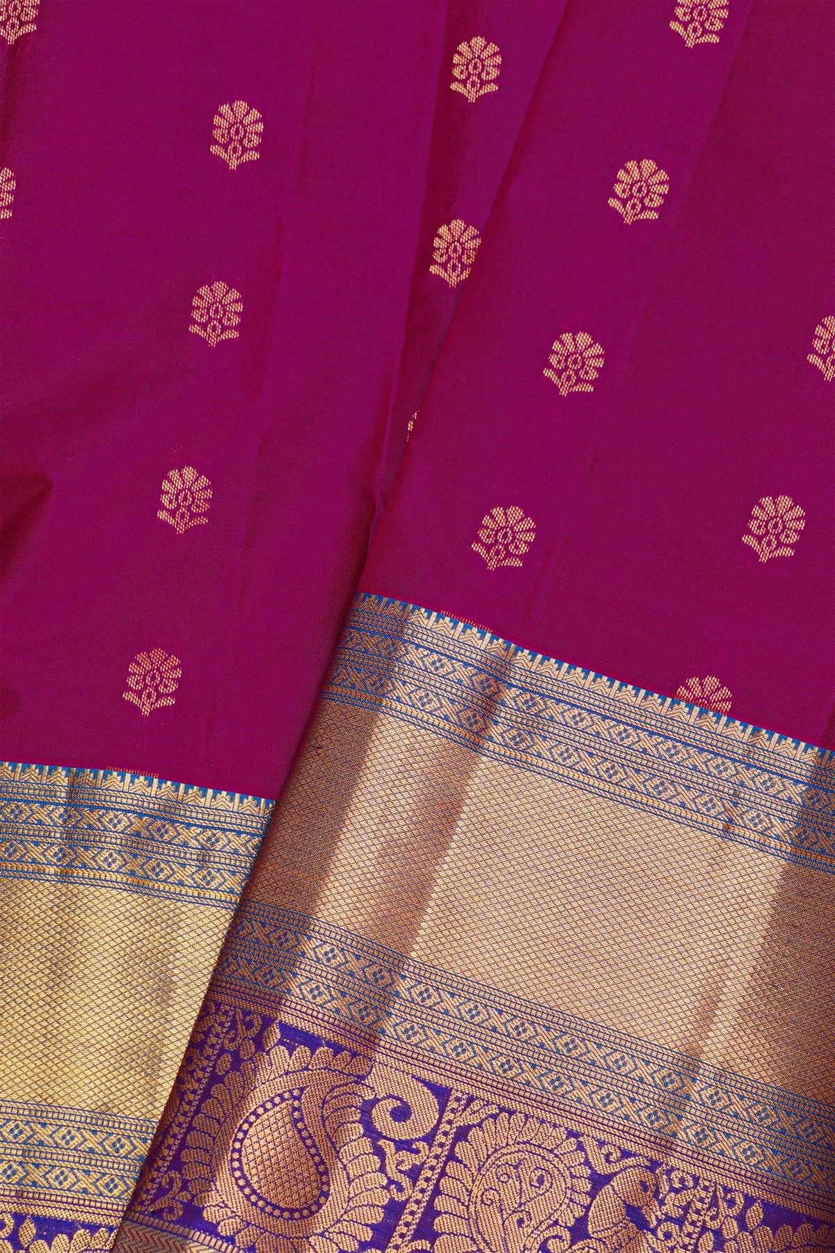 Kancheepuram Silk Purple Saree With Floral Brocade Pallu