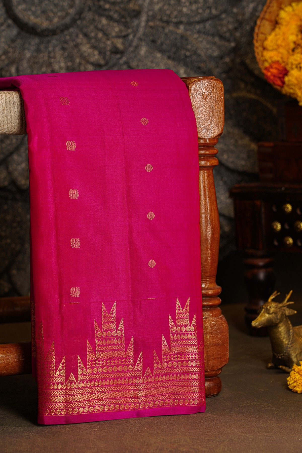 Kancheepuram Silk Magenta Saree With Temple Border