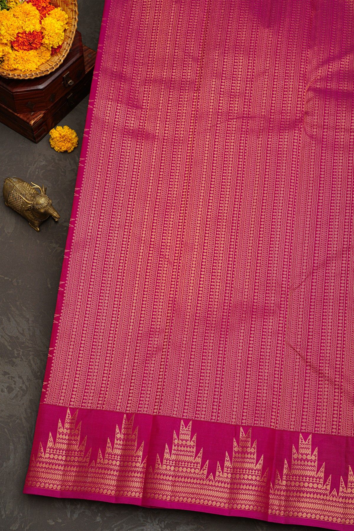 Kancheepuram Silk Magenta Saree With Temple Border