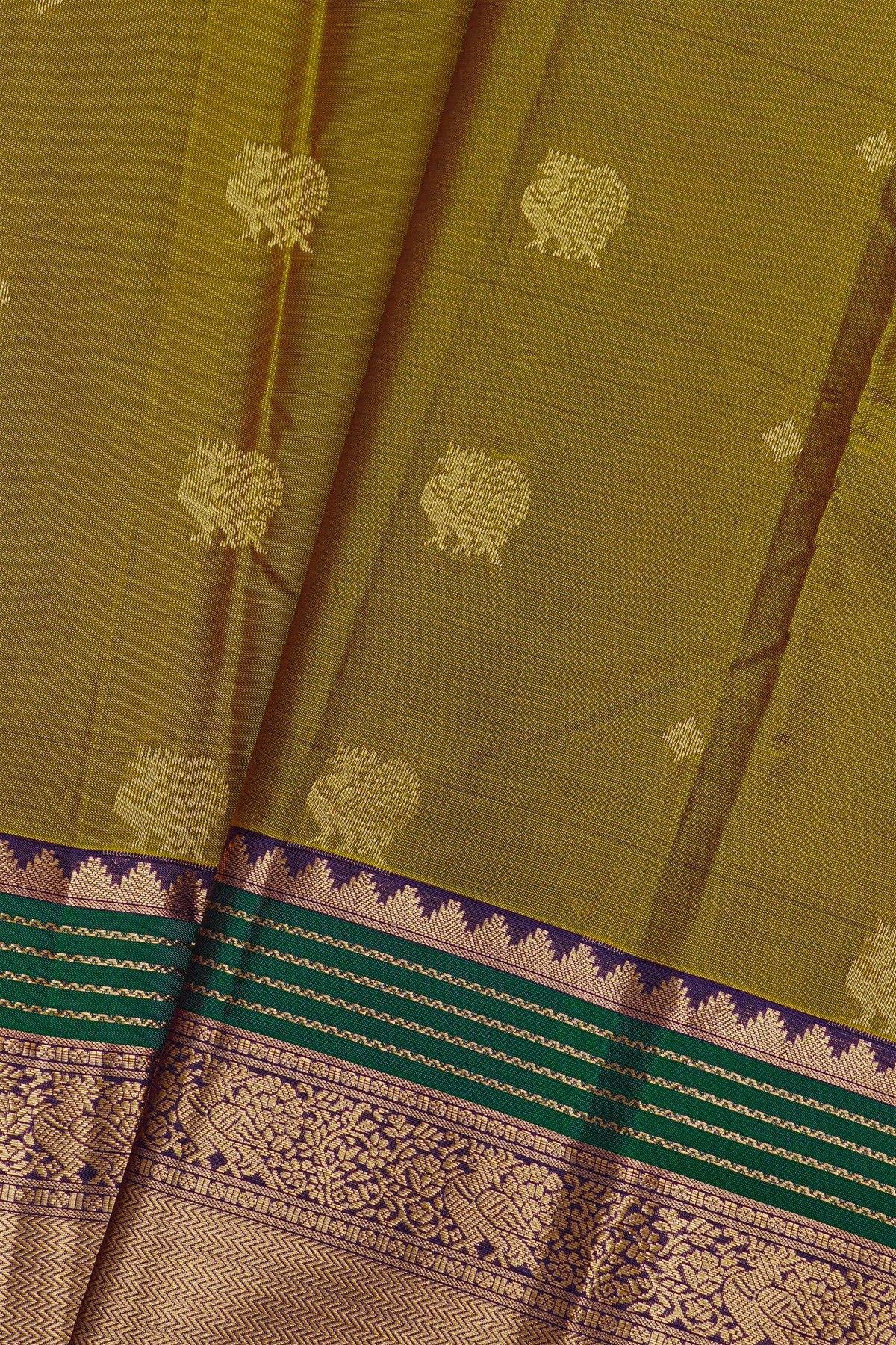 Kancheepuram Silk Mehendi Green Saree With Floral Brocade Pallu