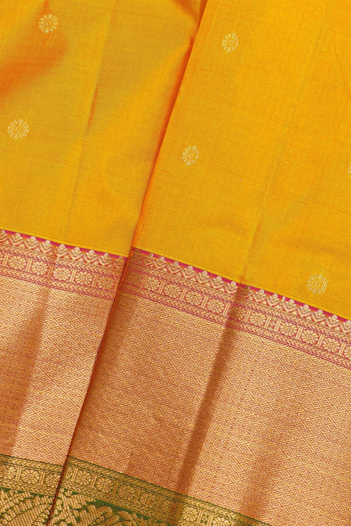 Kancheepuram Silk Mustard Saree With Floral Brocade Pallu