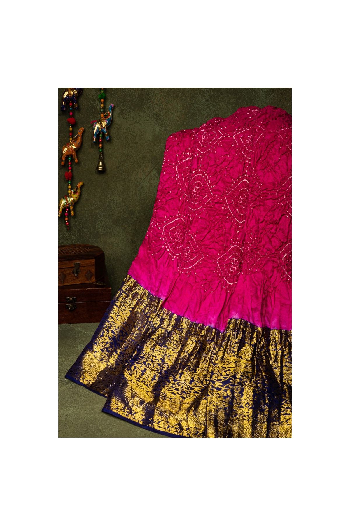 Bandhani Silk Magenta Saree