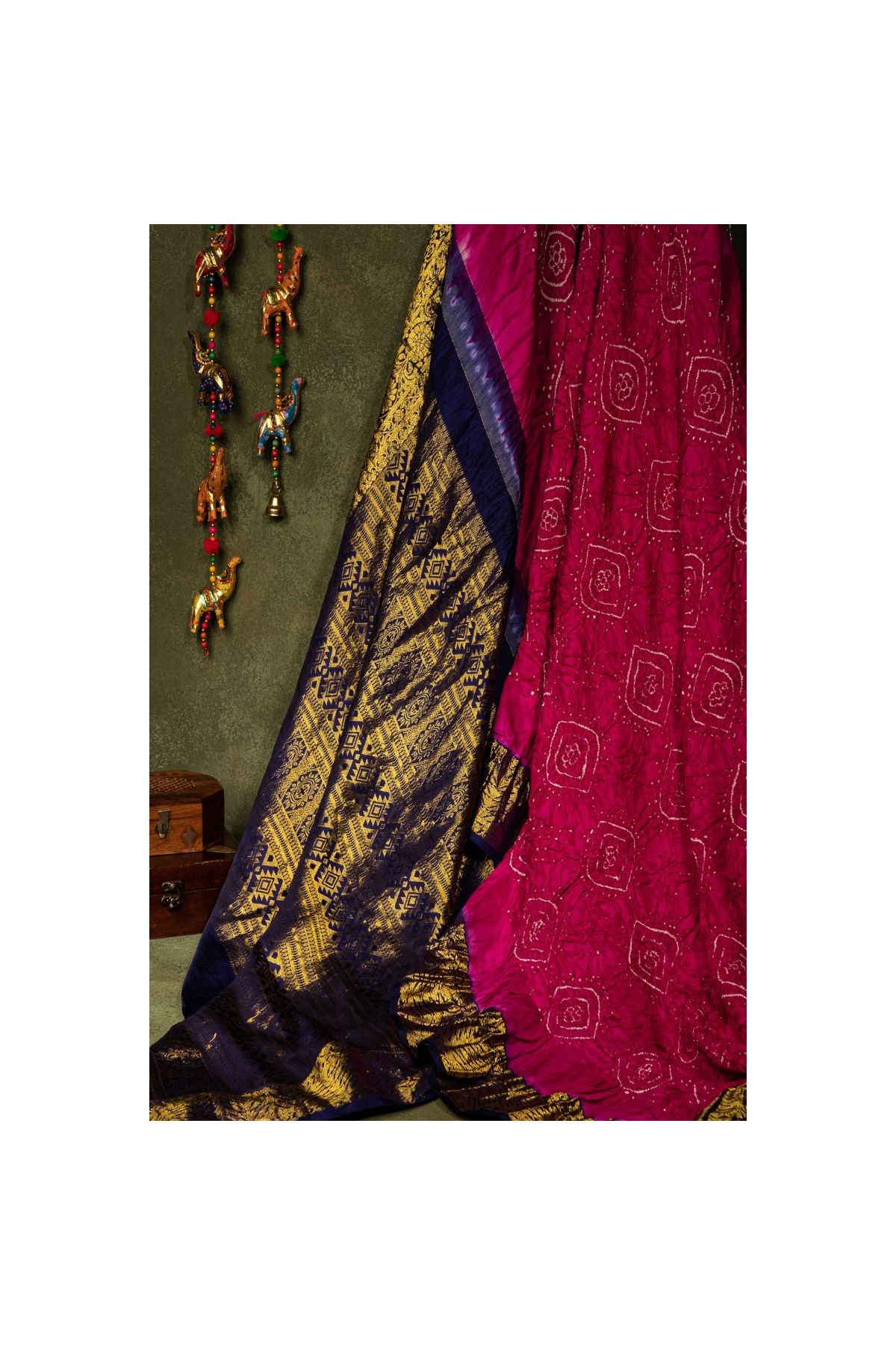 Bandhani Silk Magenta Saree