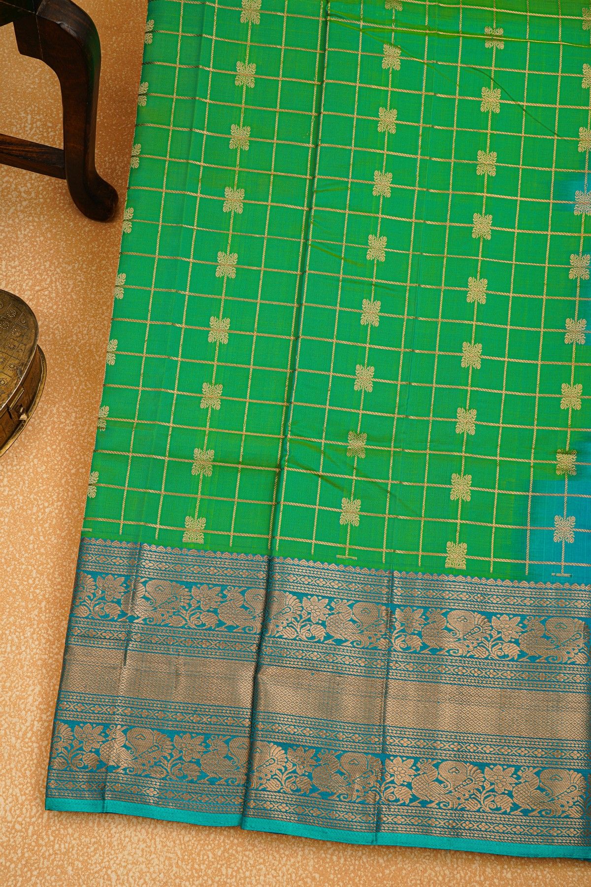 Kuppadam Sico Parrot Green Saree