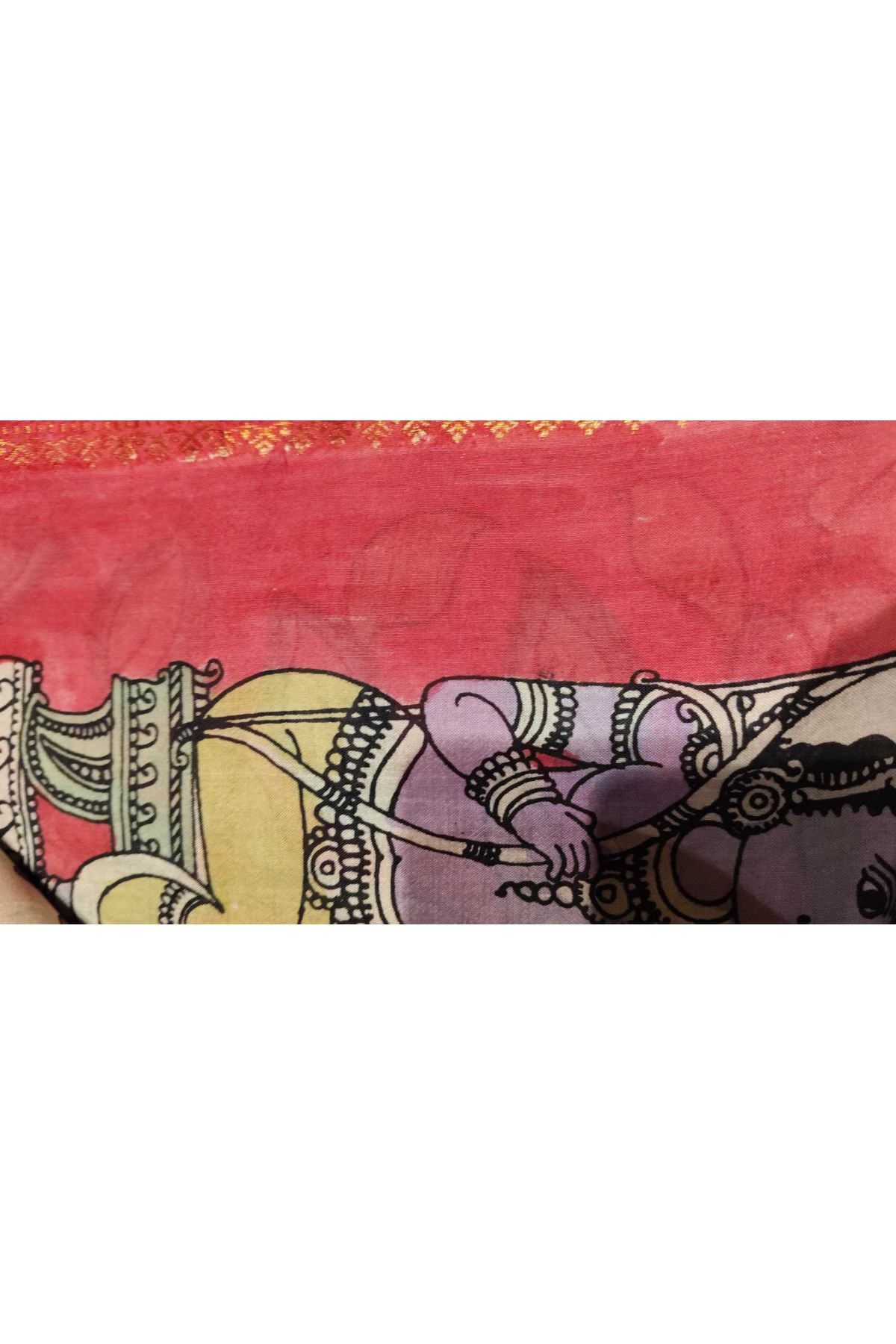 Kalamkari Silk Mehendi Green Saree With Florals And Peacocks Border