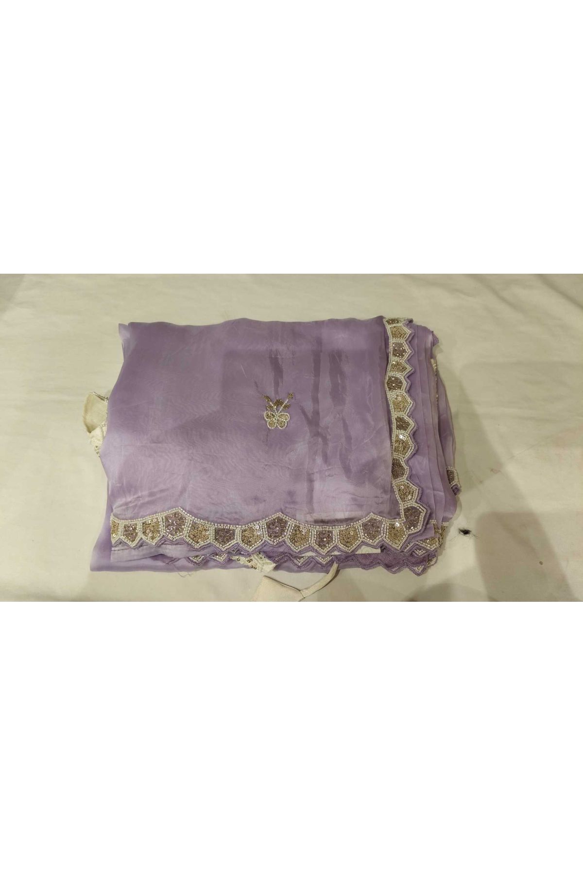Banarasi Georgette Lavender Saree With Sequence Pattern Border