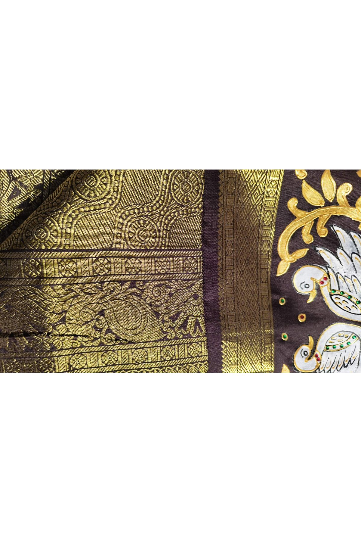 Gadwal Silk Red Saree With Tanjore Hand-Painted Border And Floral Brocade Pallu