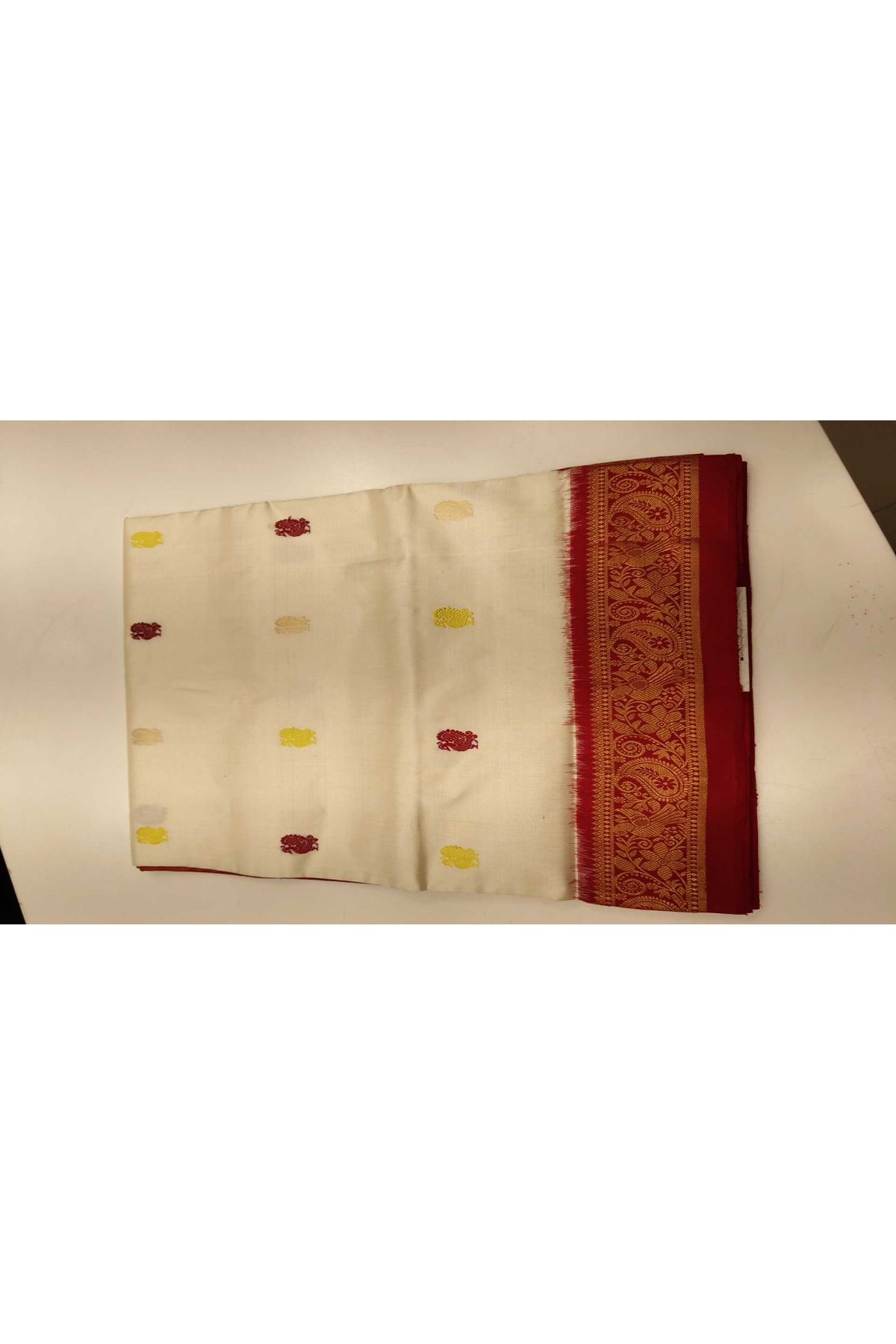 Ikat Silk Off White Saree