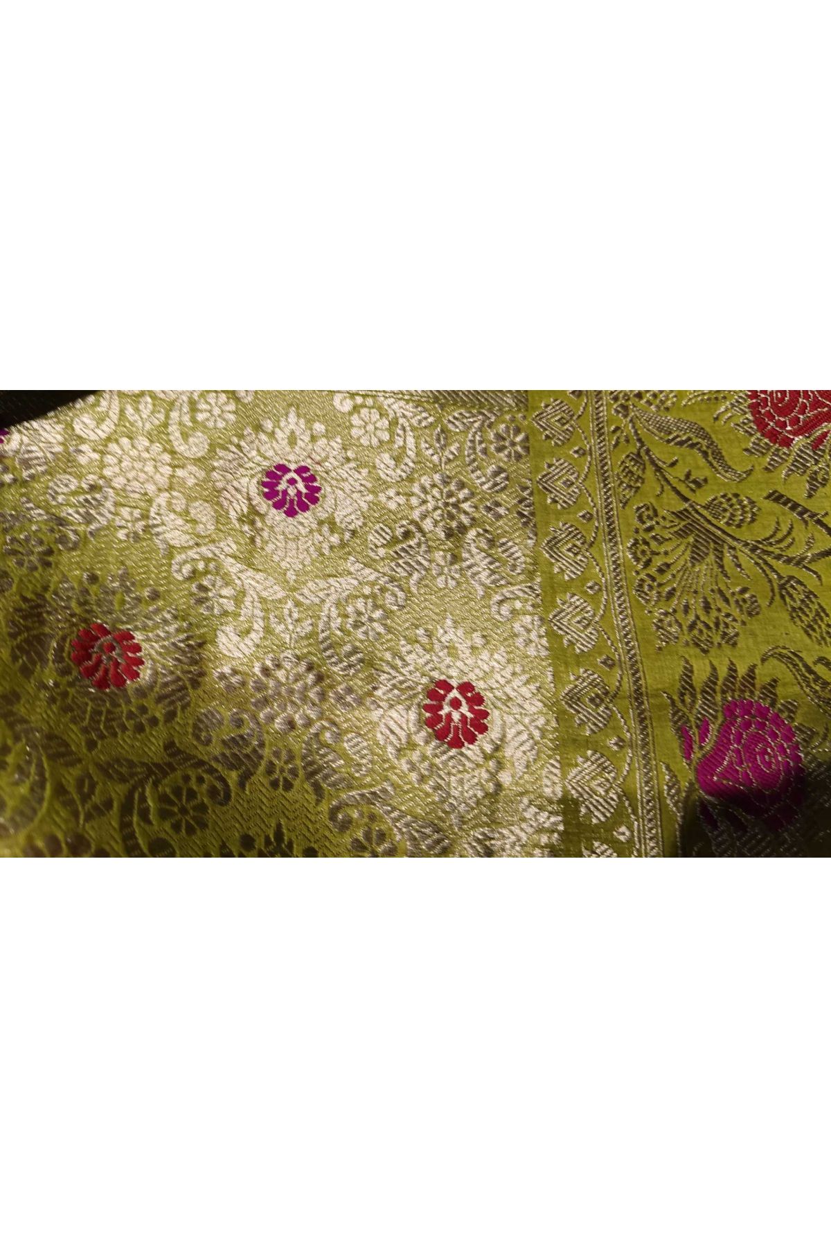 Fancy Kora Light Green Saree With Floral Buttis Body