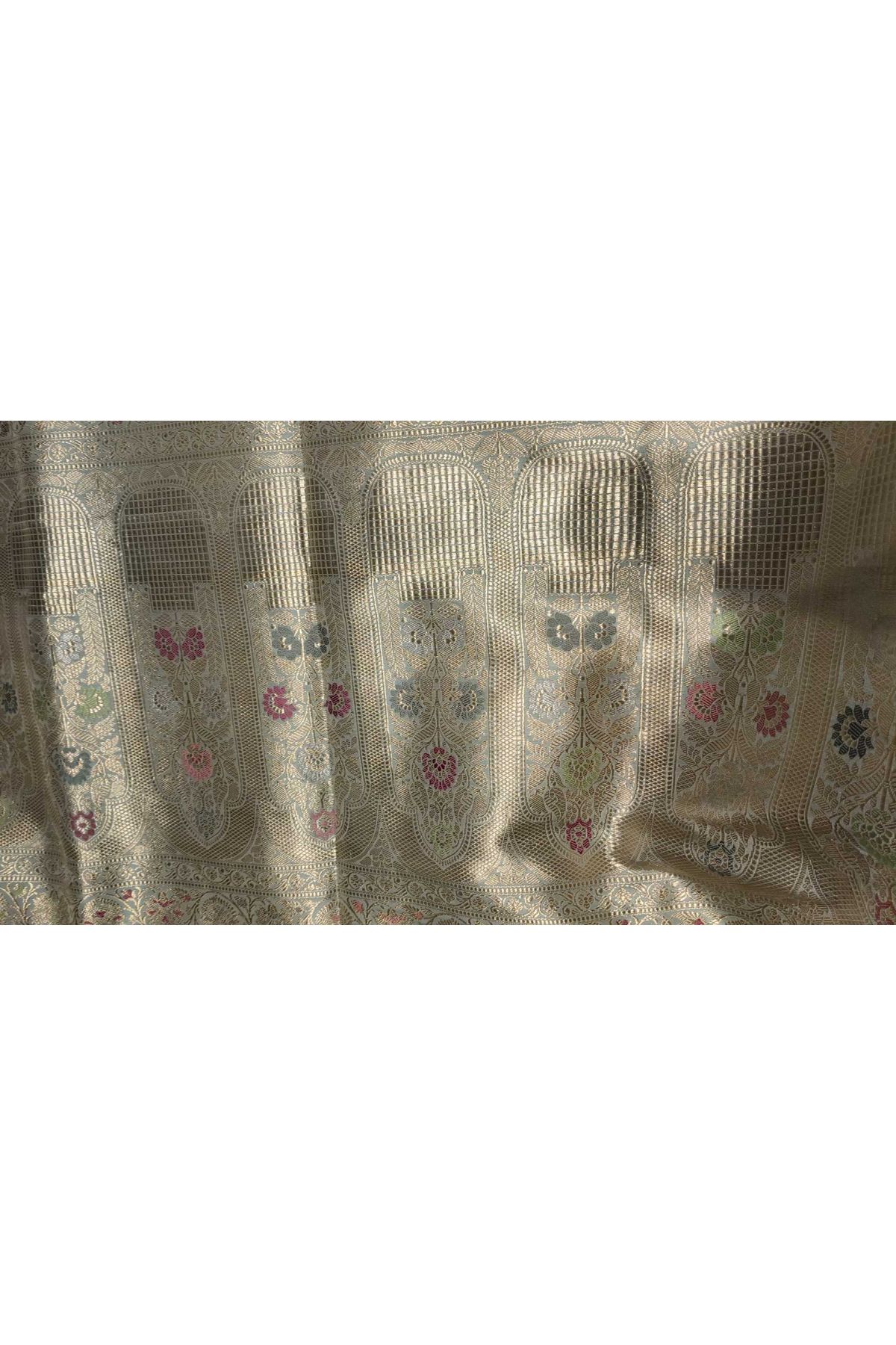 Banarasi Silk Light Grey Saree With Florals In Meenakari Weave