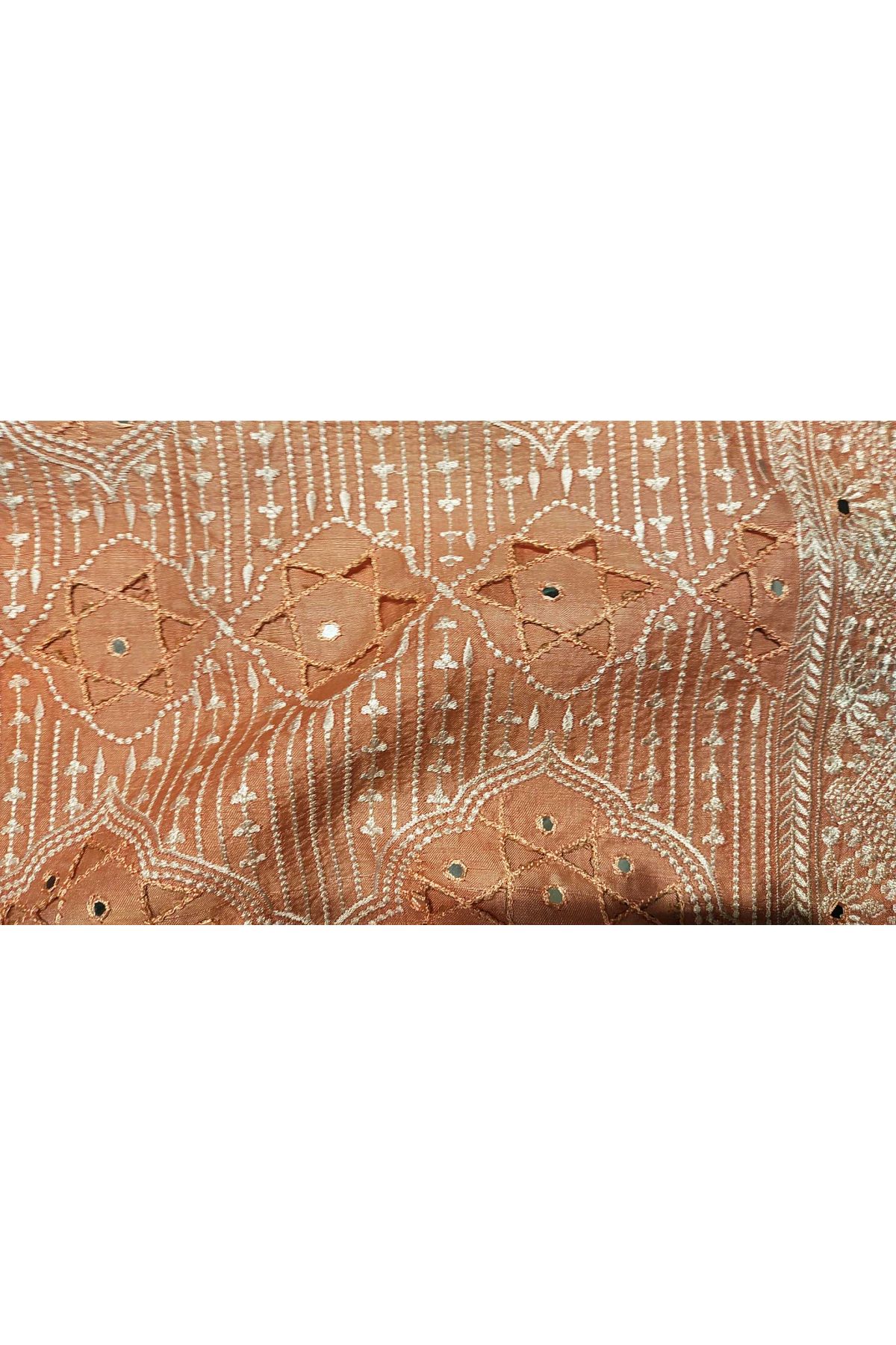 Designer Tussar Silk Peach Saree