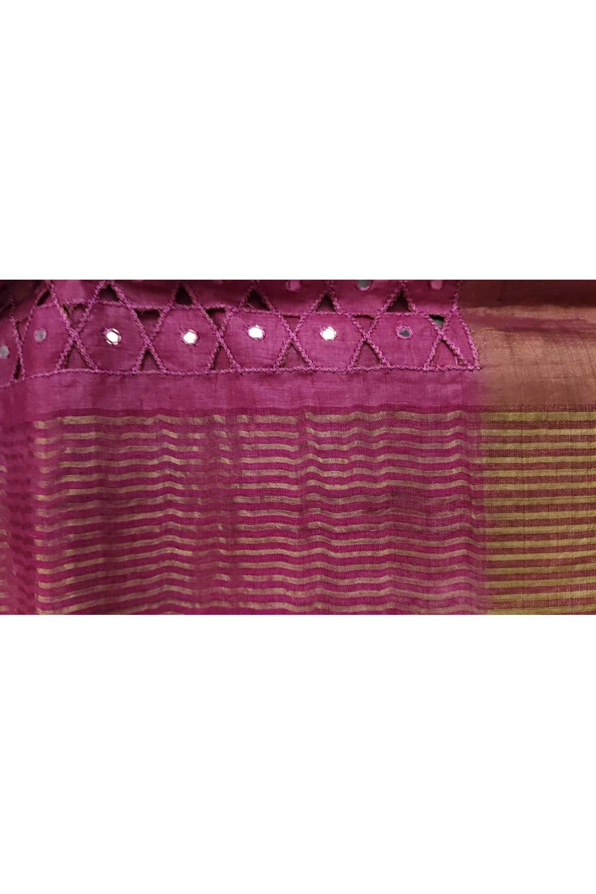Fancy Tussar Multi-Colour Saree With Mirror And Cut Work Pallu