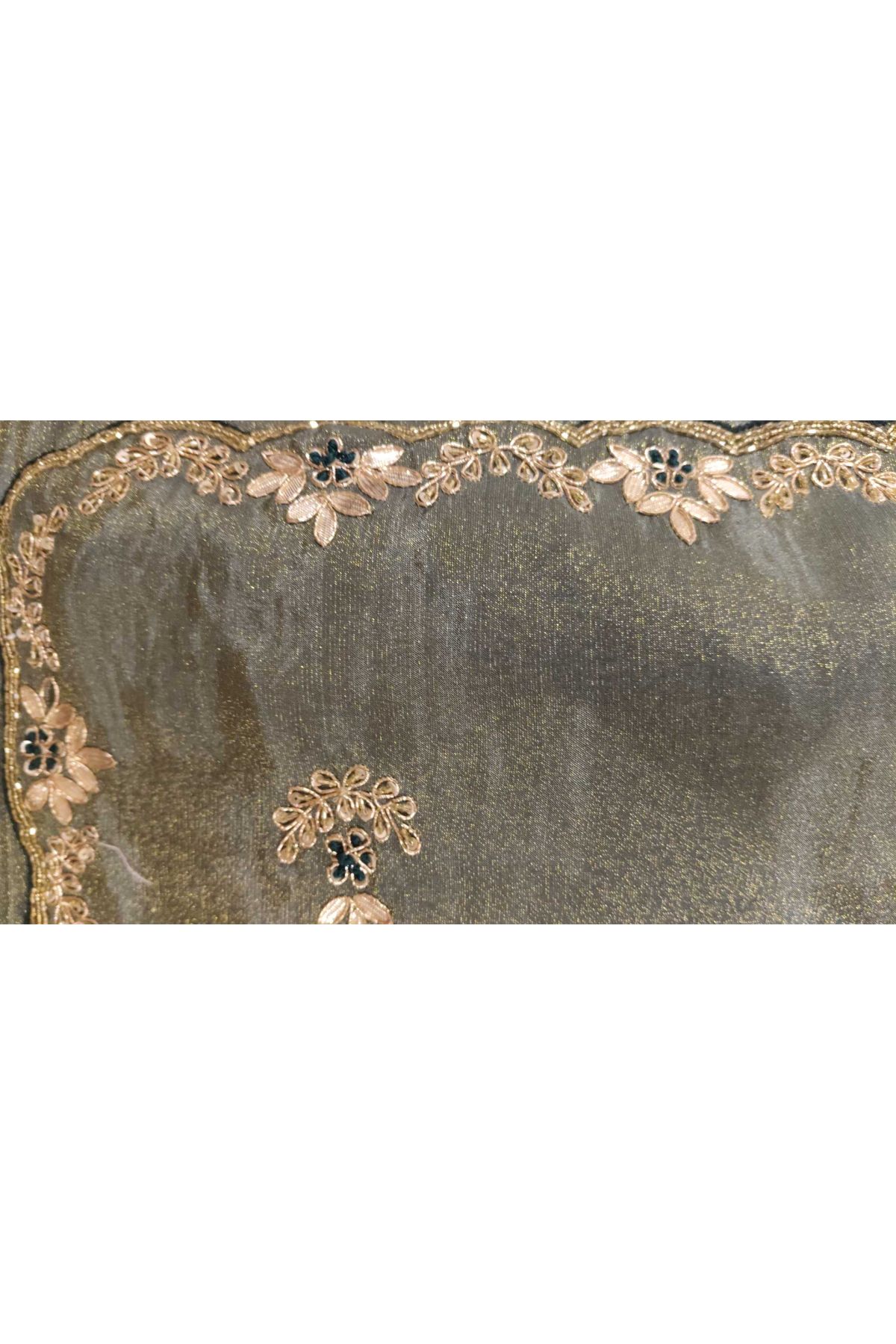 Designer Crepe Grey Saree With Floral And Leaves In Zardozi And Sequins Work Border