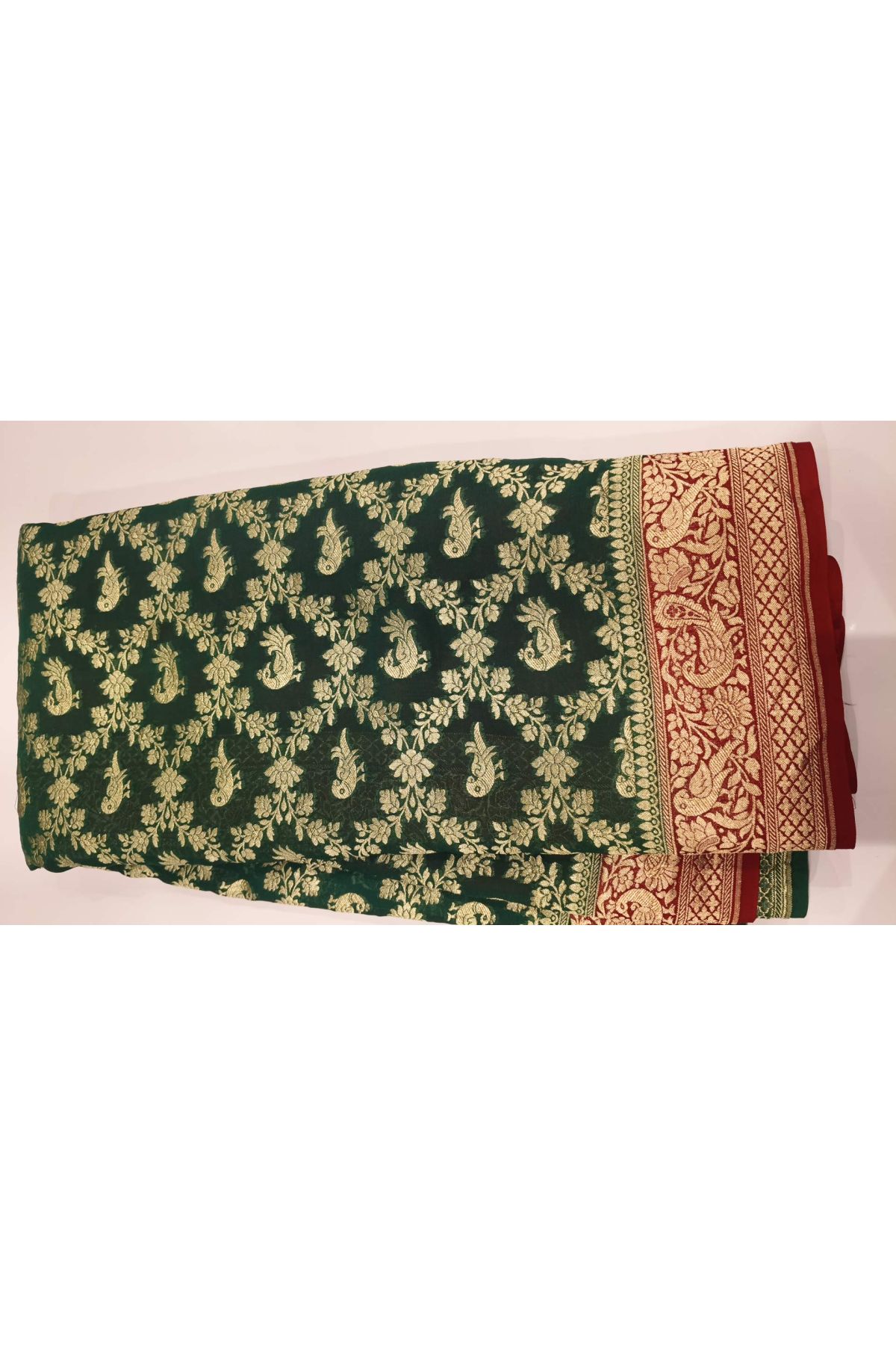 Kaddi Georgette Bottle Green Saree