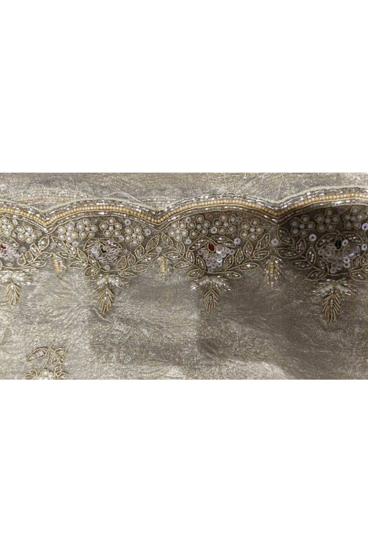 Fancy Crepe Cream Saree