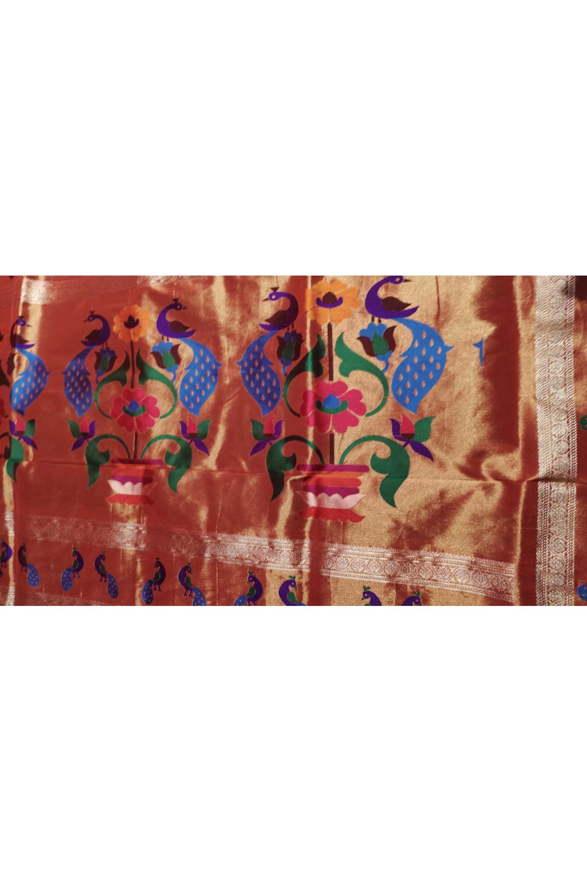 Narayanpet Silk Bottle Green Saree With Florals And Peacocks In Paithani Pallu