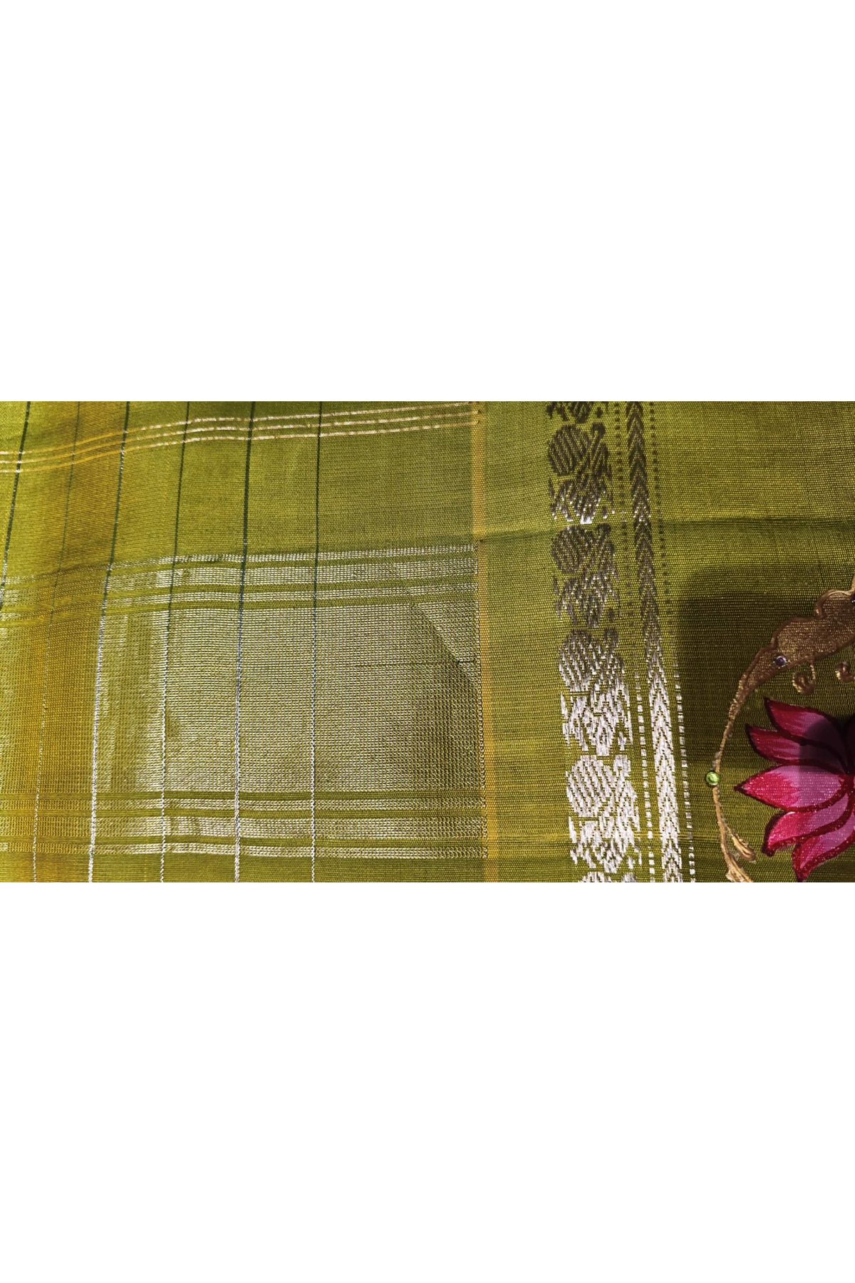 Gadwal Silk Pink Saree With Tanjore Hand Painted Border