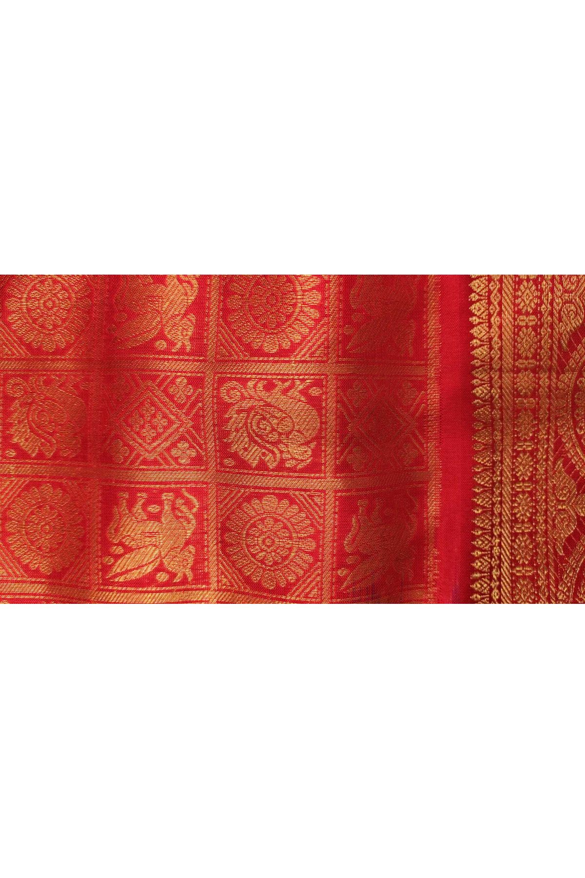 Pochampally Ikat Silk Purple Saree With Peacock And Deer Border