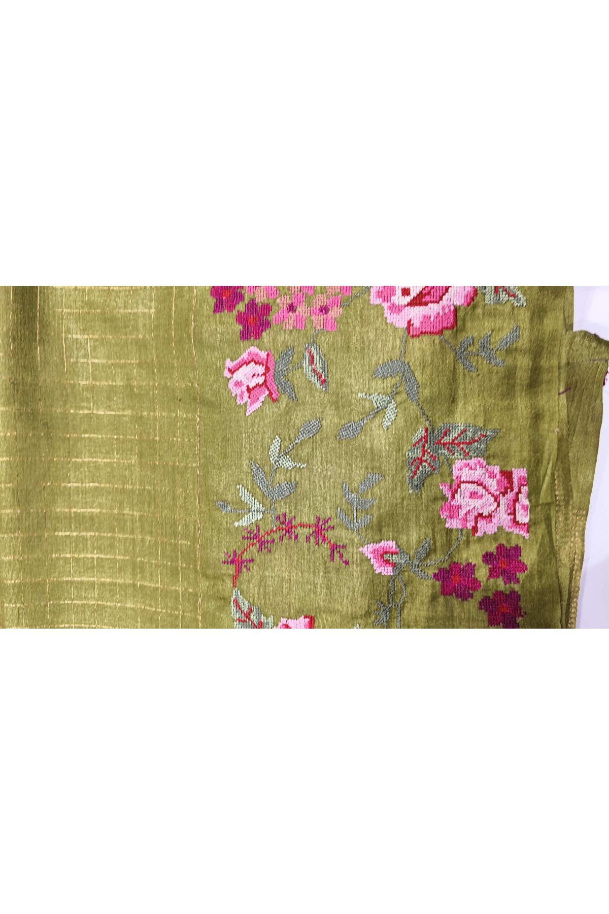 Designer Tussar Mehendi Green Saree