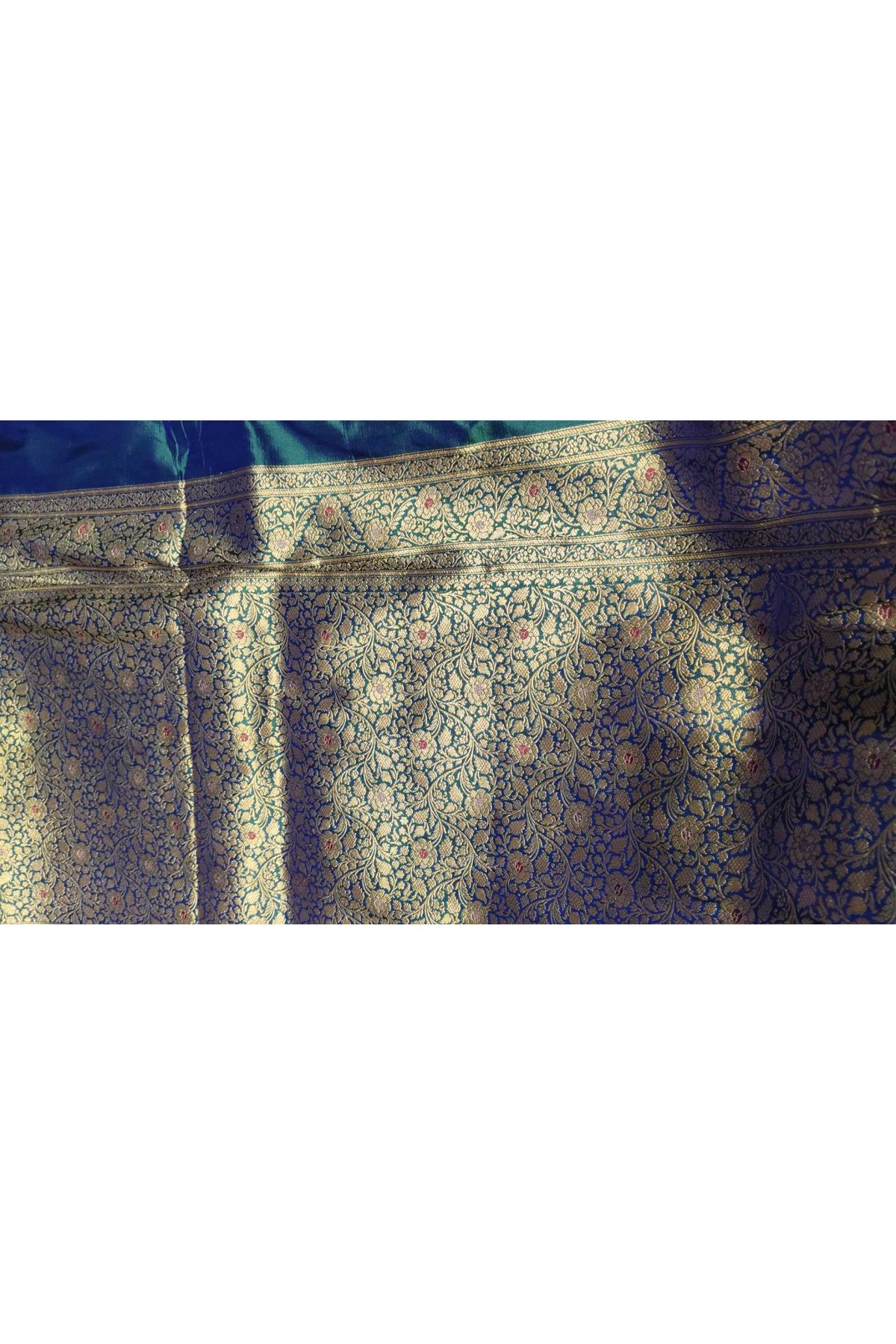 Banarasi Silk Teal Blue Saree With All Over Jaal In Meenakari Weave