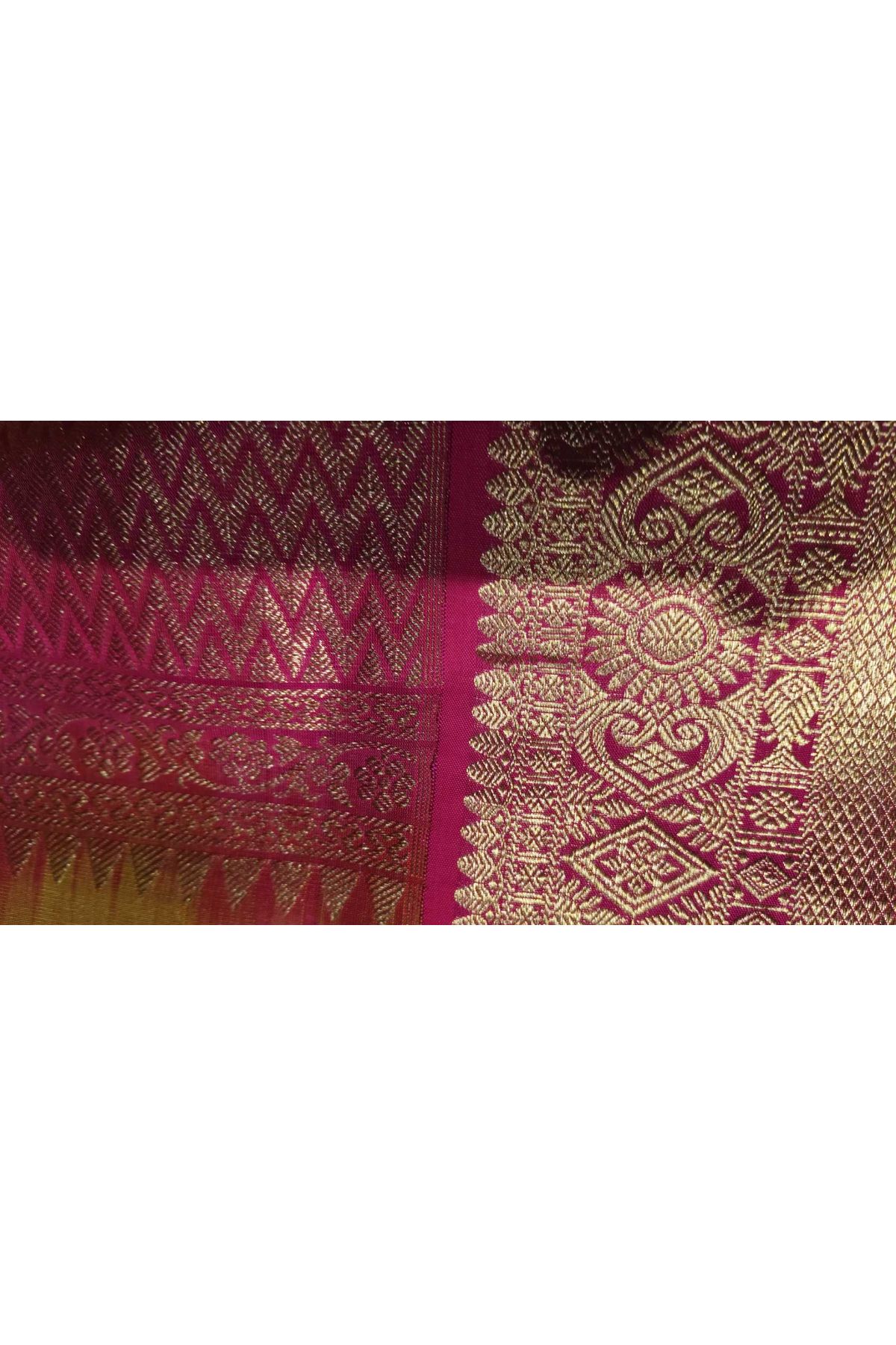 Venkatagiri Silk Yellow Saree With Zari Checks And Peacock Buttis Body