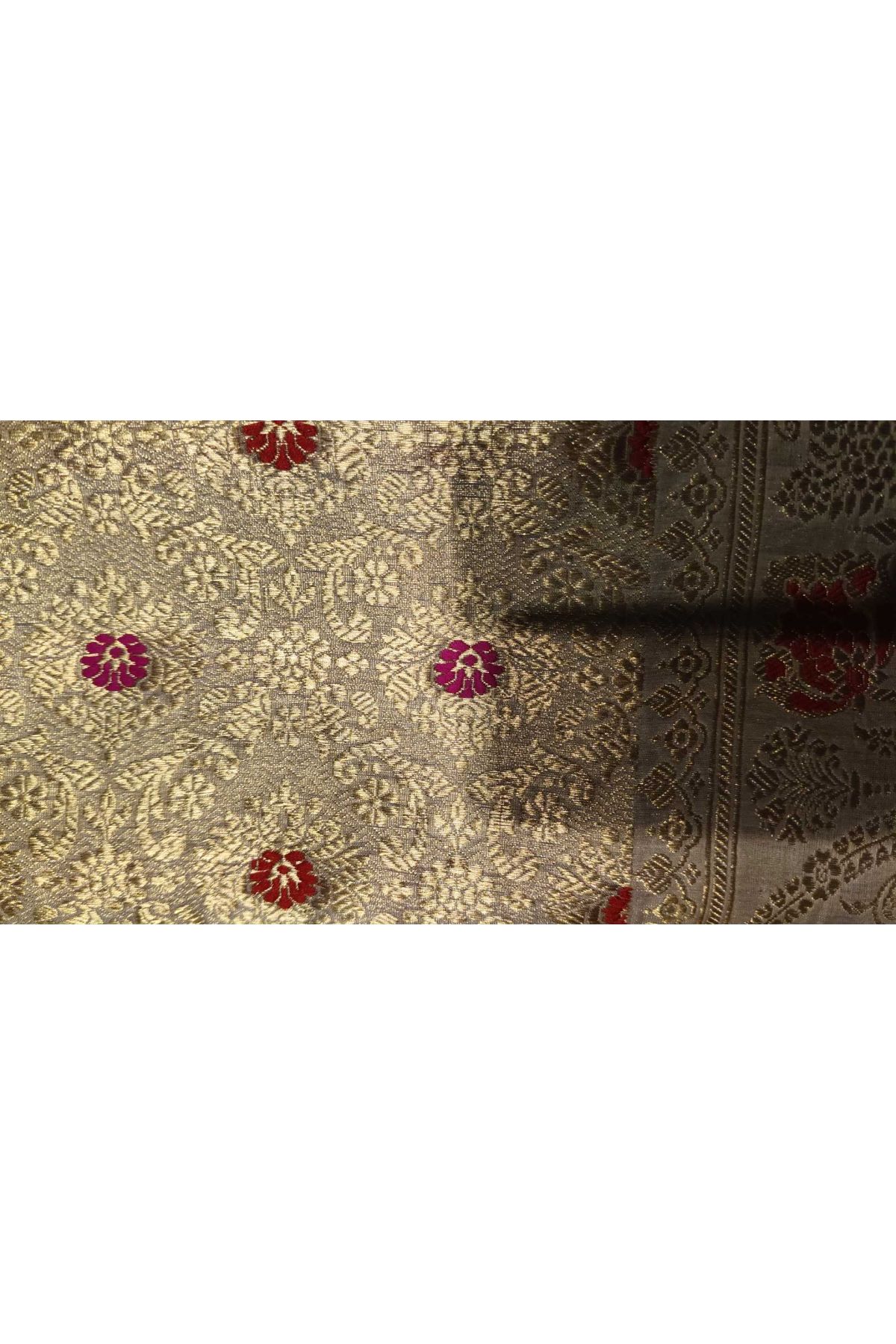 Fancy Kora Grey Saree With Floral Buttis Body