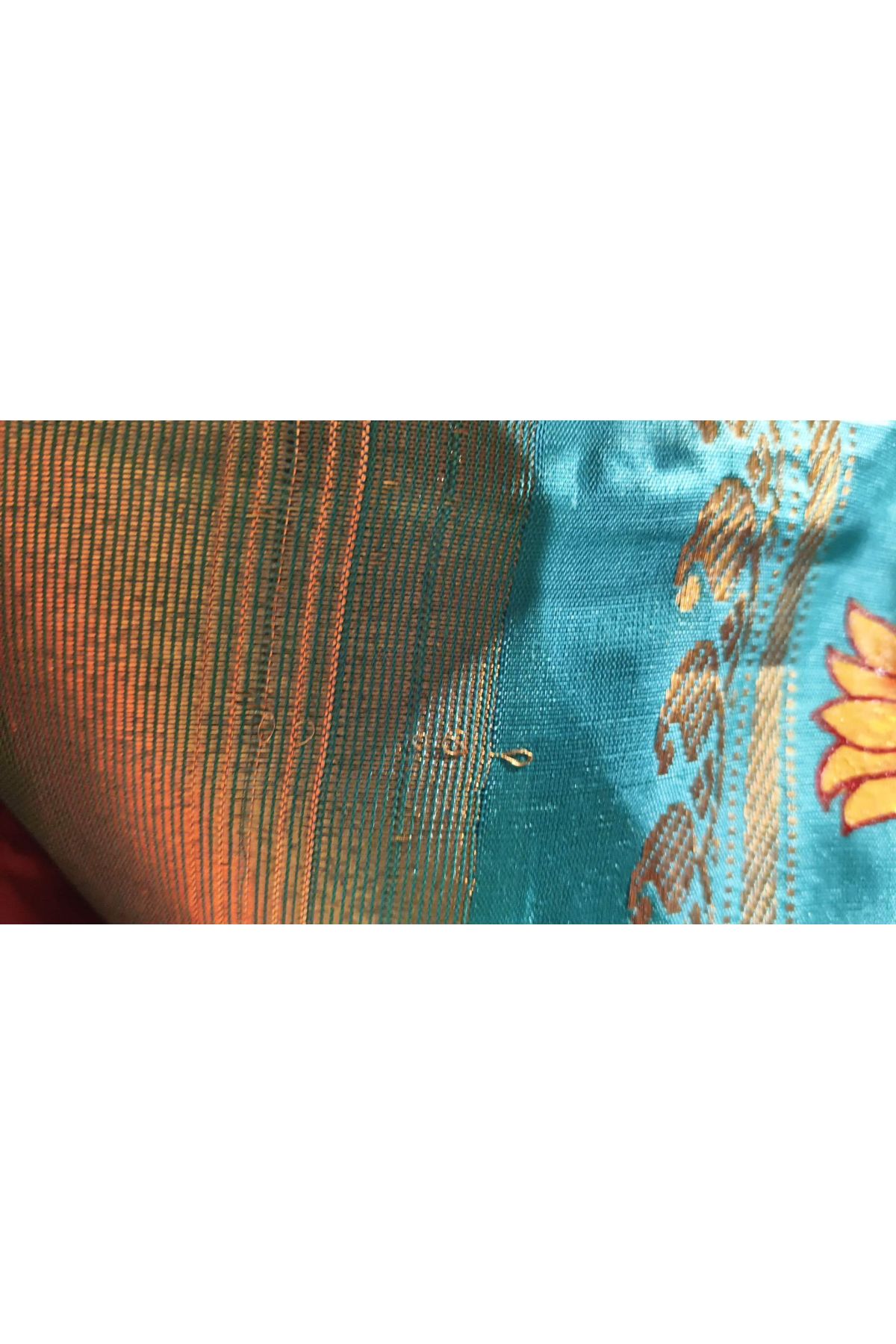Gadwal Silk Orange Saree With Tanjore Hand Painted Border