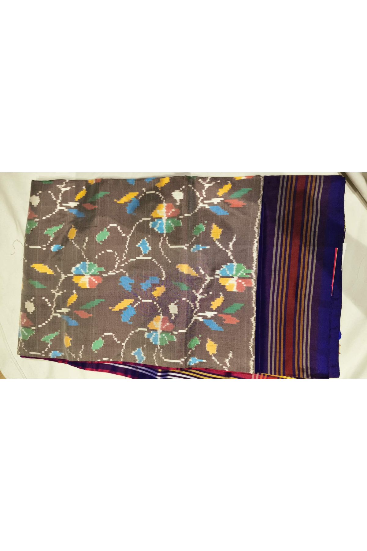 Ikat Silk Grey Saree