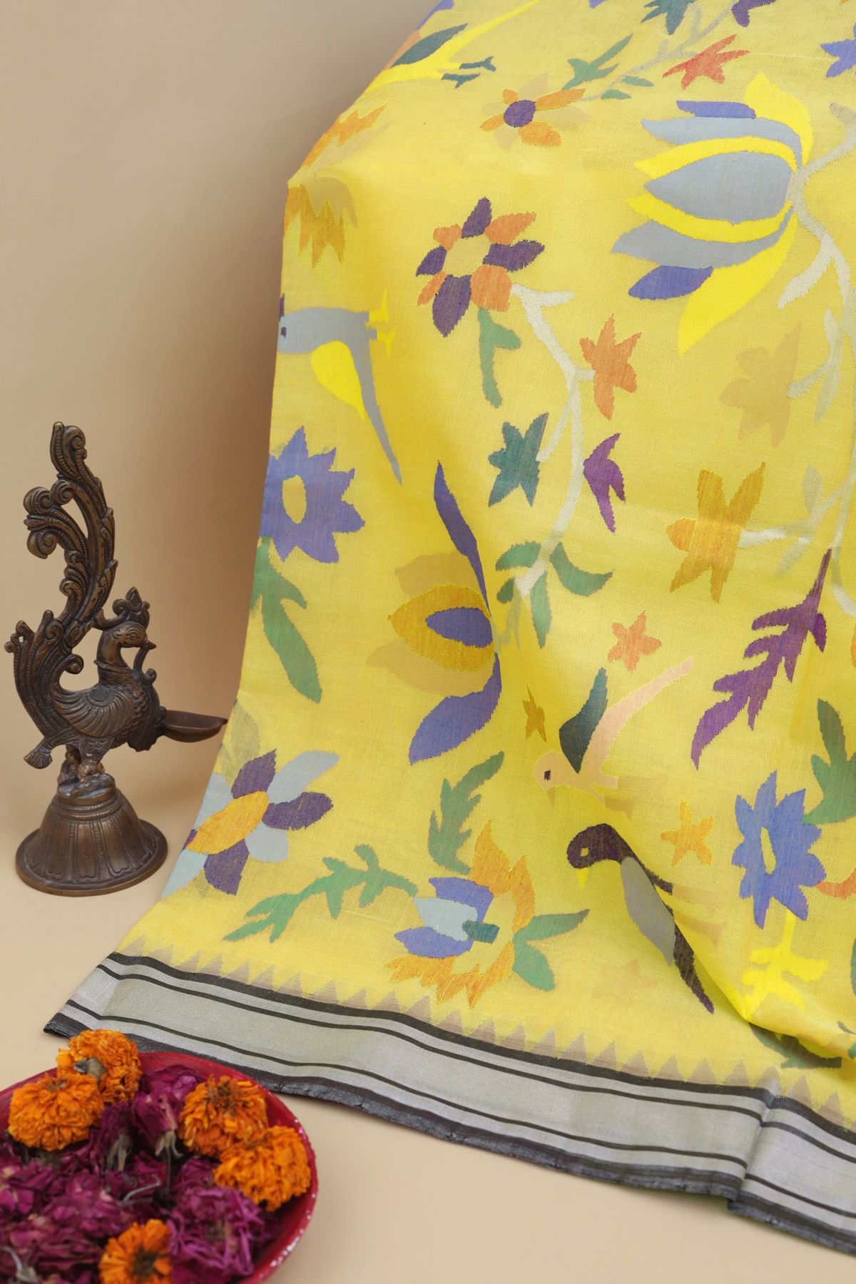 Khaadi Cotton Yellow Saree
