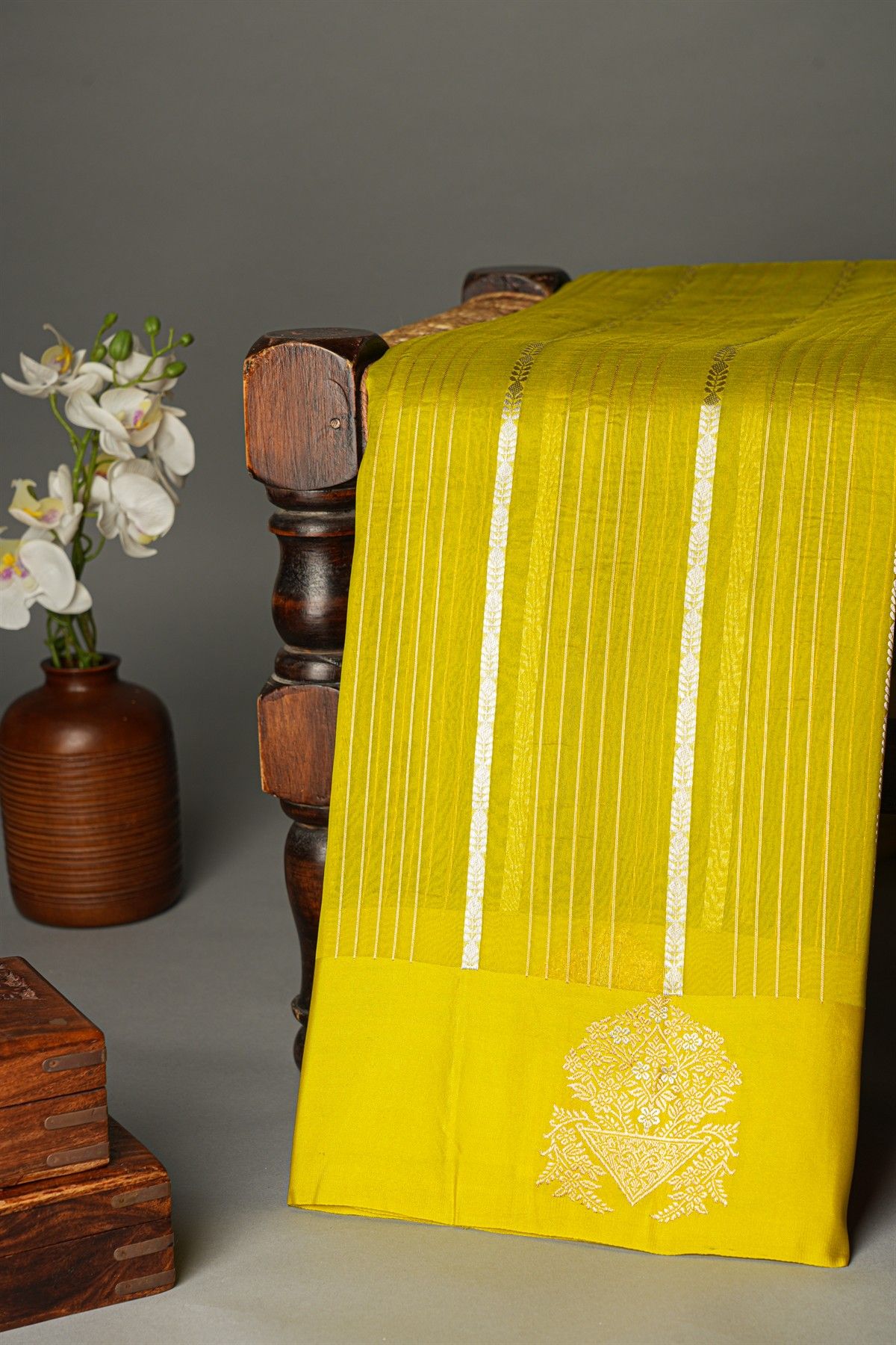 Designer Organza Lime Yellow Saree