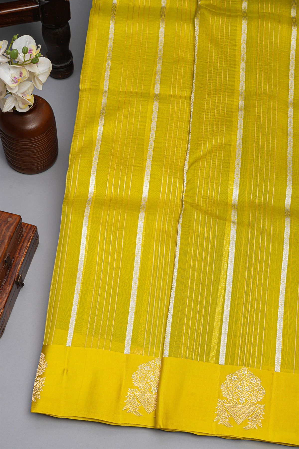 Designer Organza Lime Yellow Saree