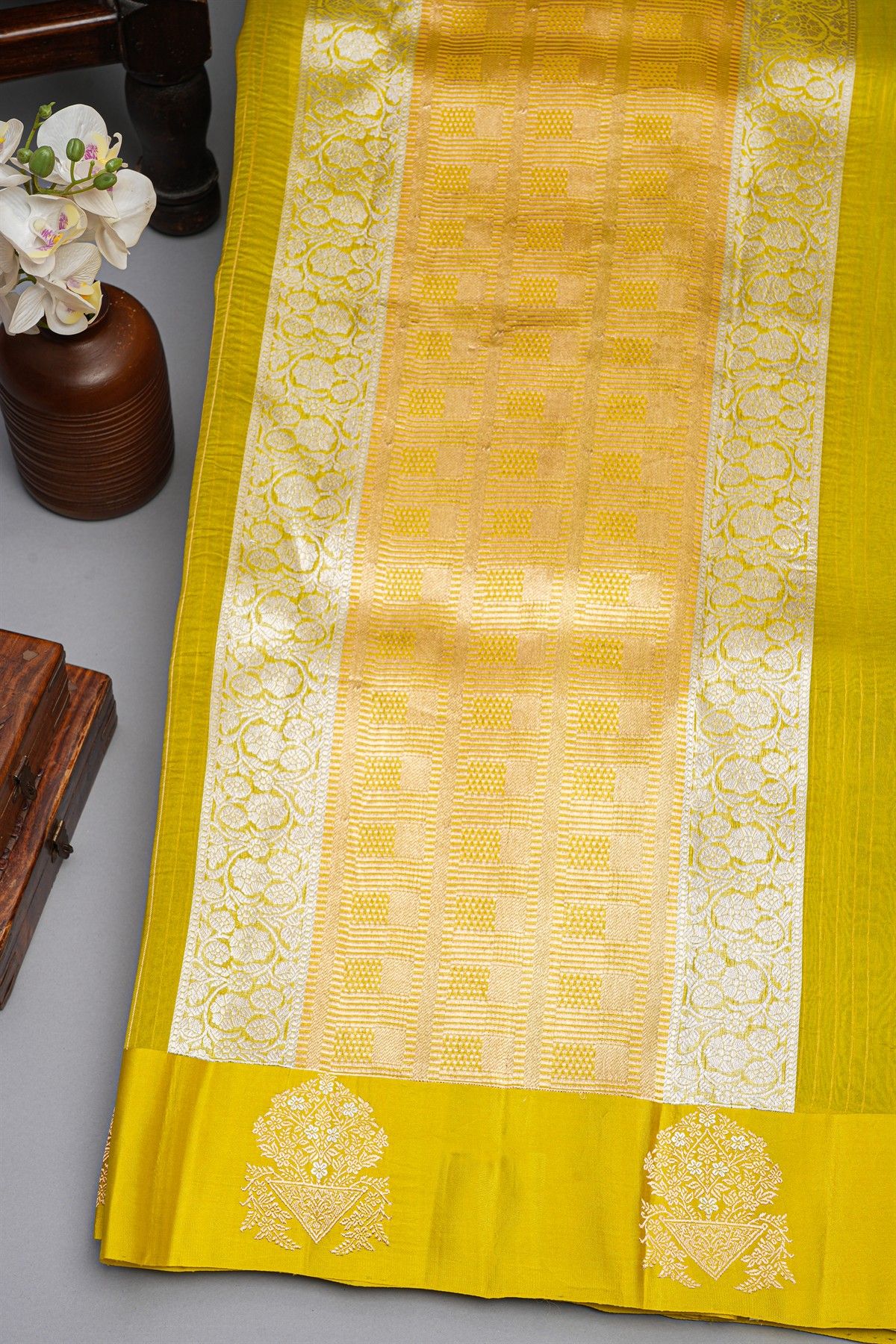 Designer Organza Lime Yellow Saree