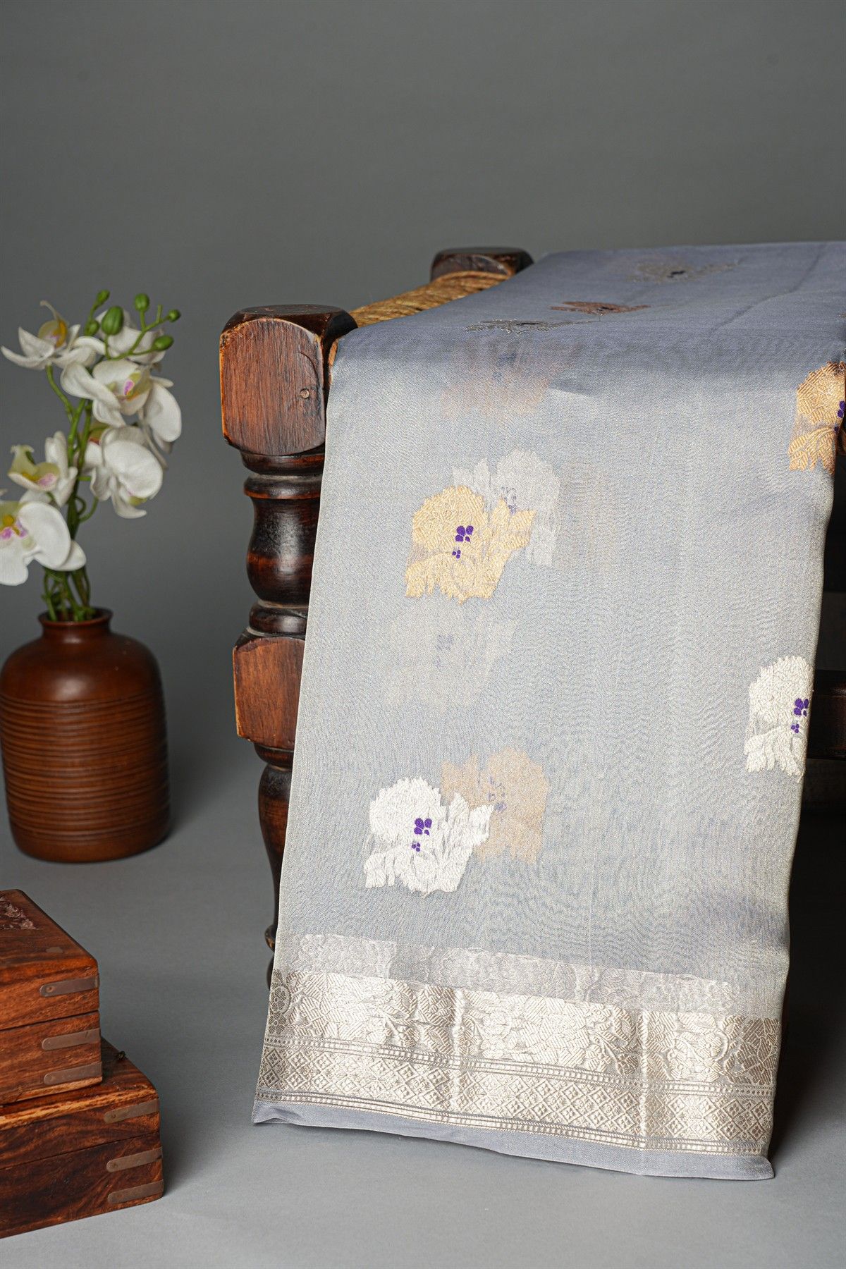 Designer Organza Grey Saree