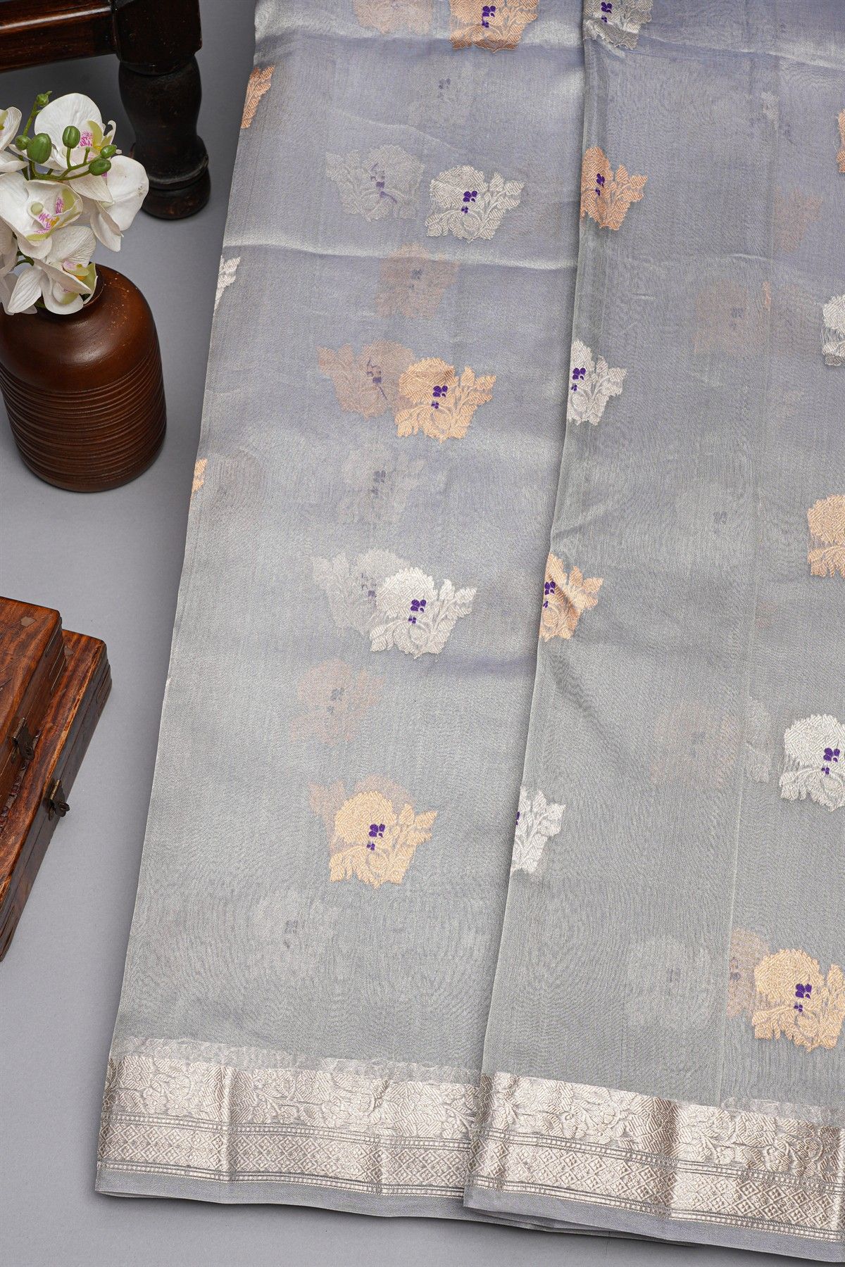 Designer Organza Grey Saree