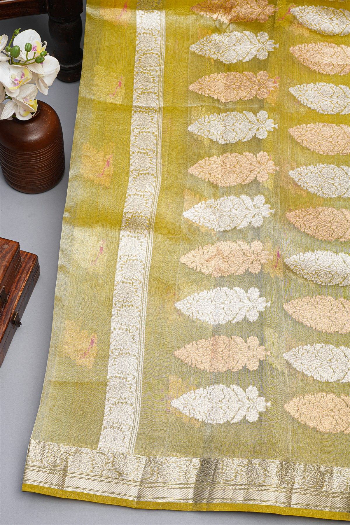 Designer Organza Light Yellow Saree