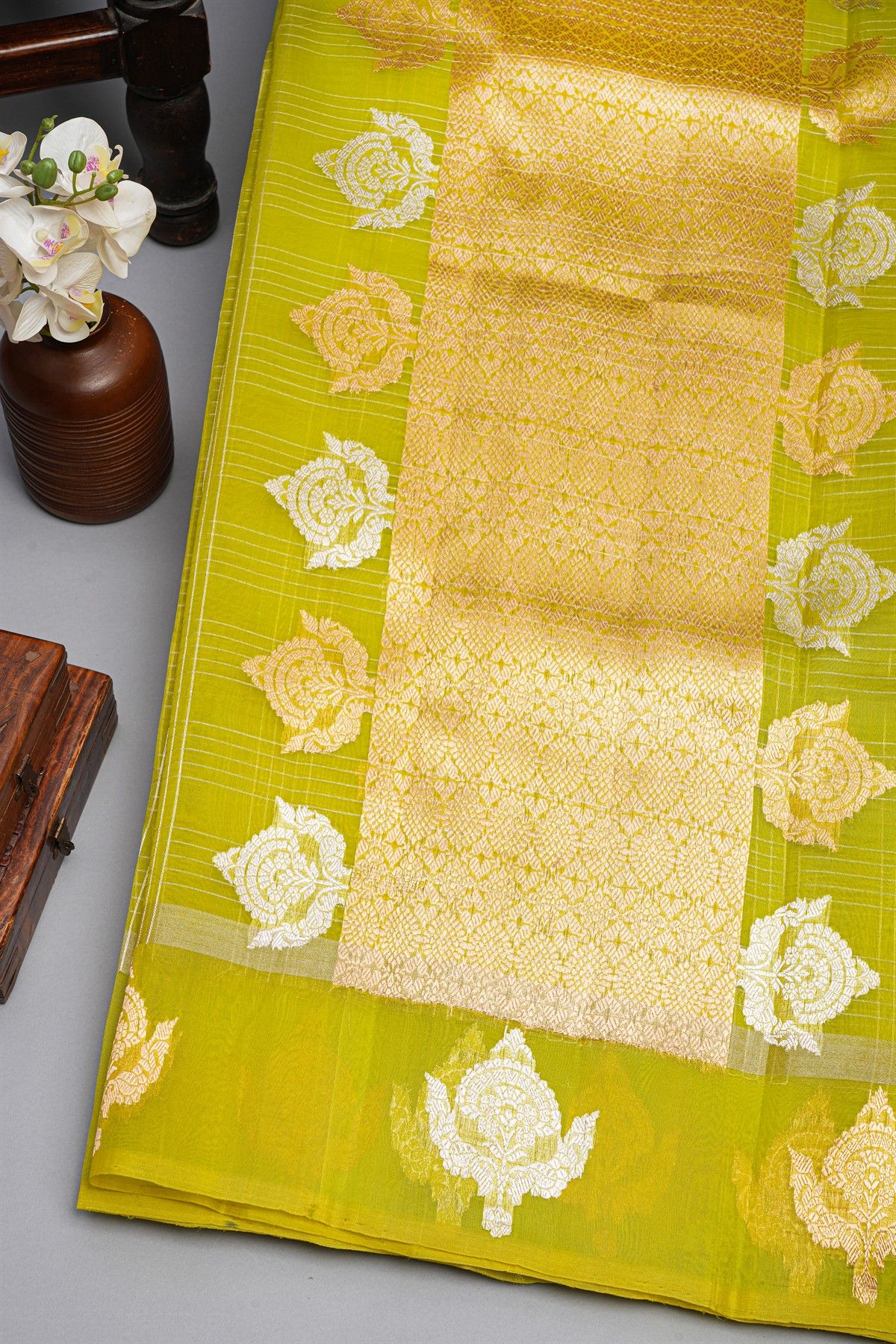 Designer Organza Lime Green Saree