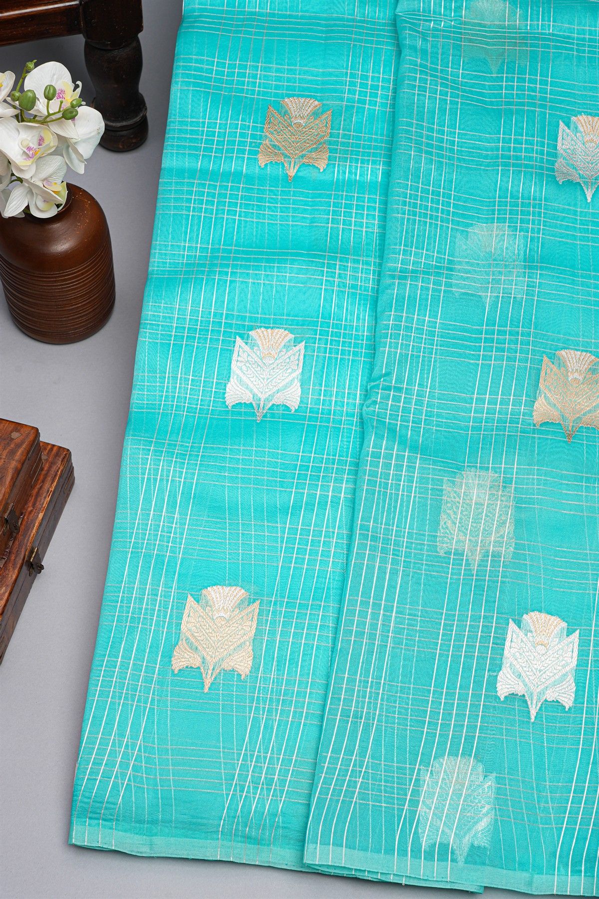 Designer Organza Sea Blue Saree