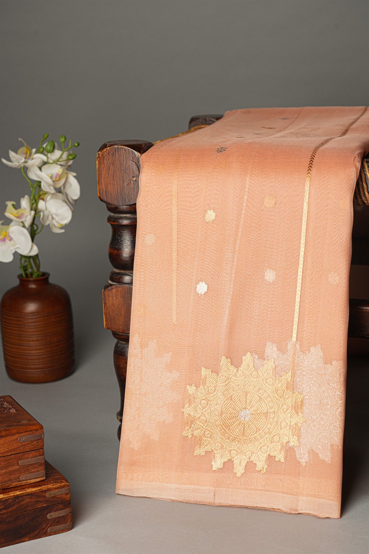 Designer Organza Peach Saree