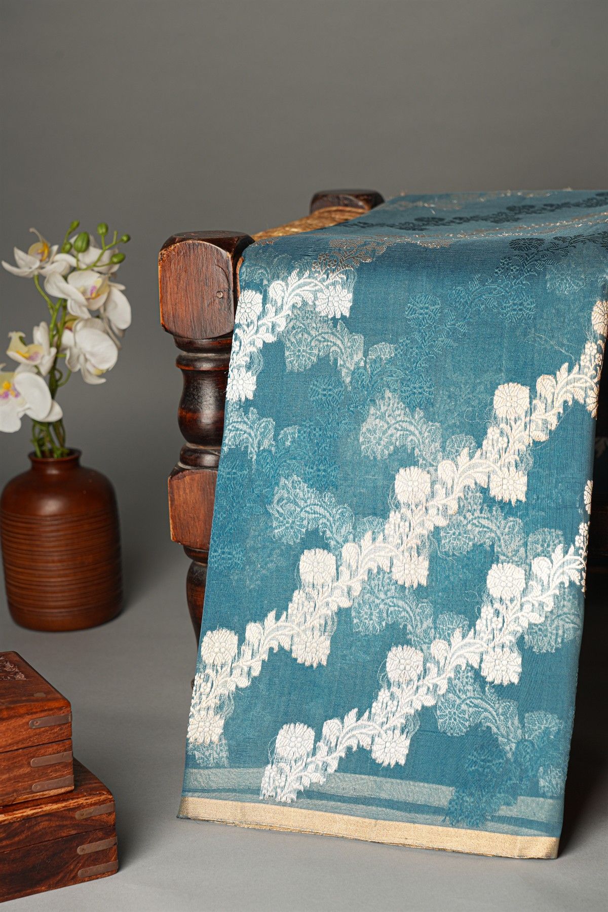 Designer Organza Teal Blue Saree