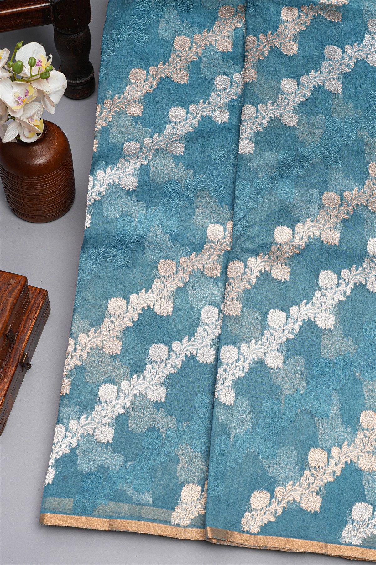 Designer Organza Teal Blue Saree