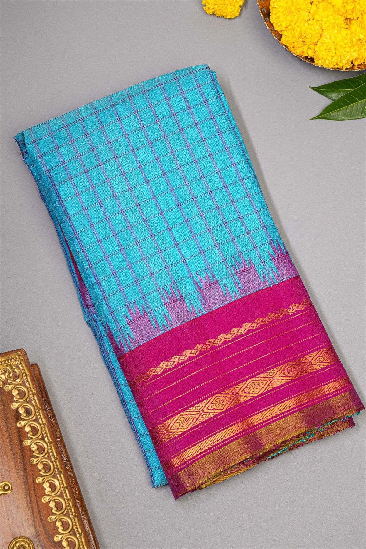 Gadwal Silk Sky Blue Saree