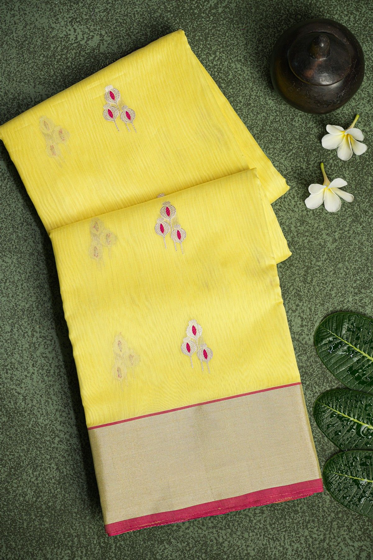 Chanderi Sico Yellow Saree