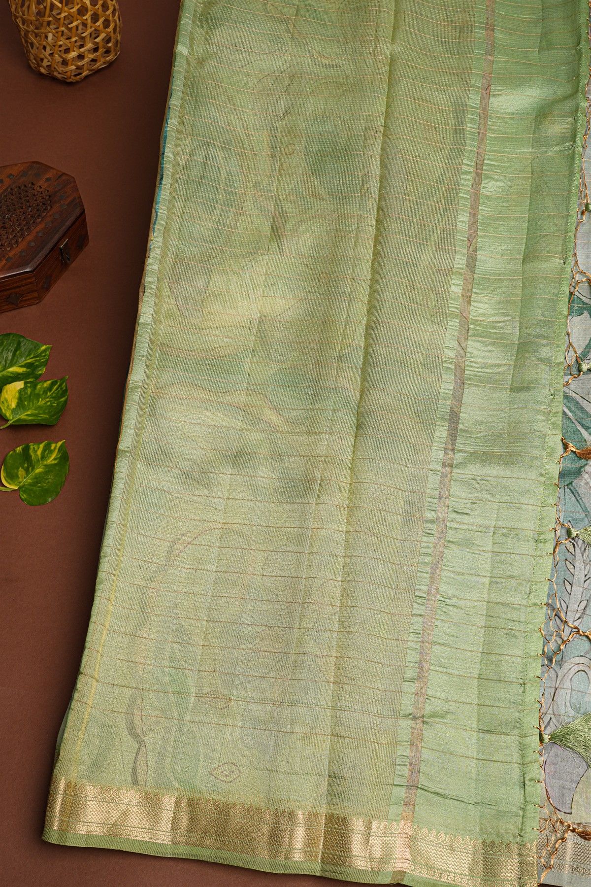 Matka Silk Pista Green Saree